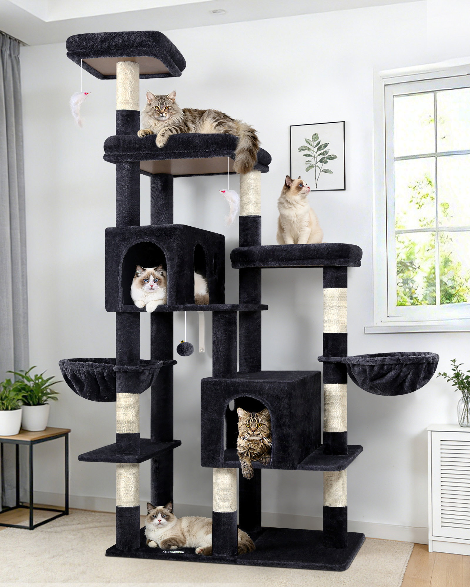 F74F Cat Tree(Dark Grey,74-inch)
