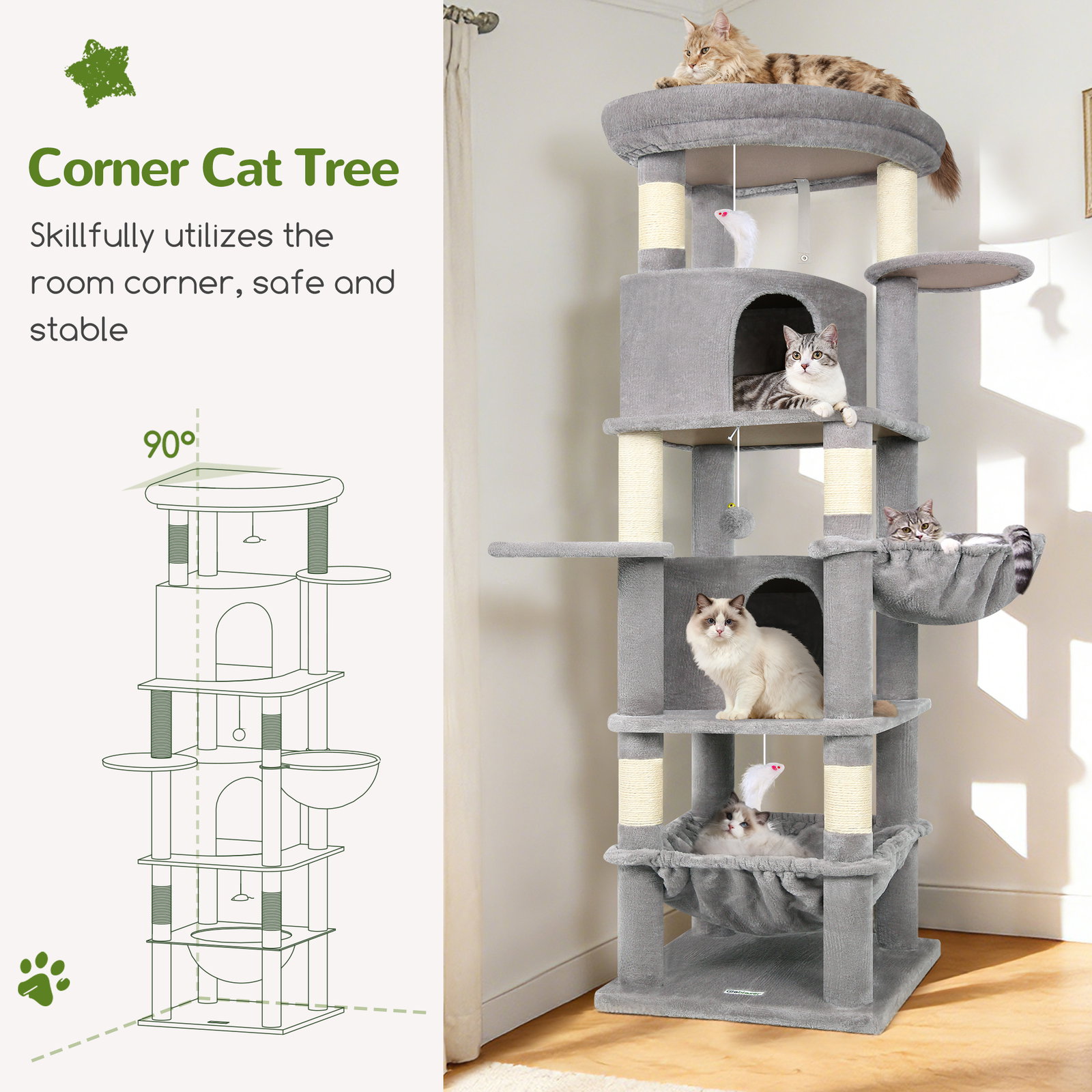 C68 Large Cat Tower(Light Gray,68-inch)