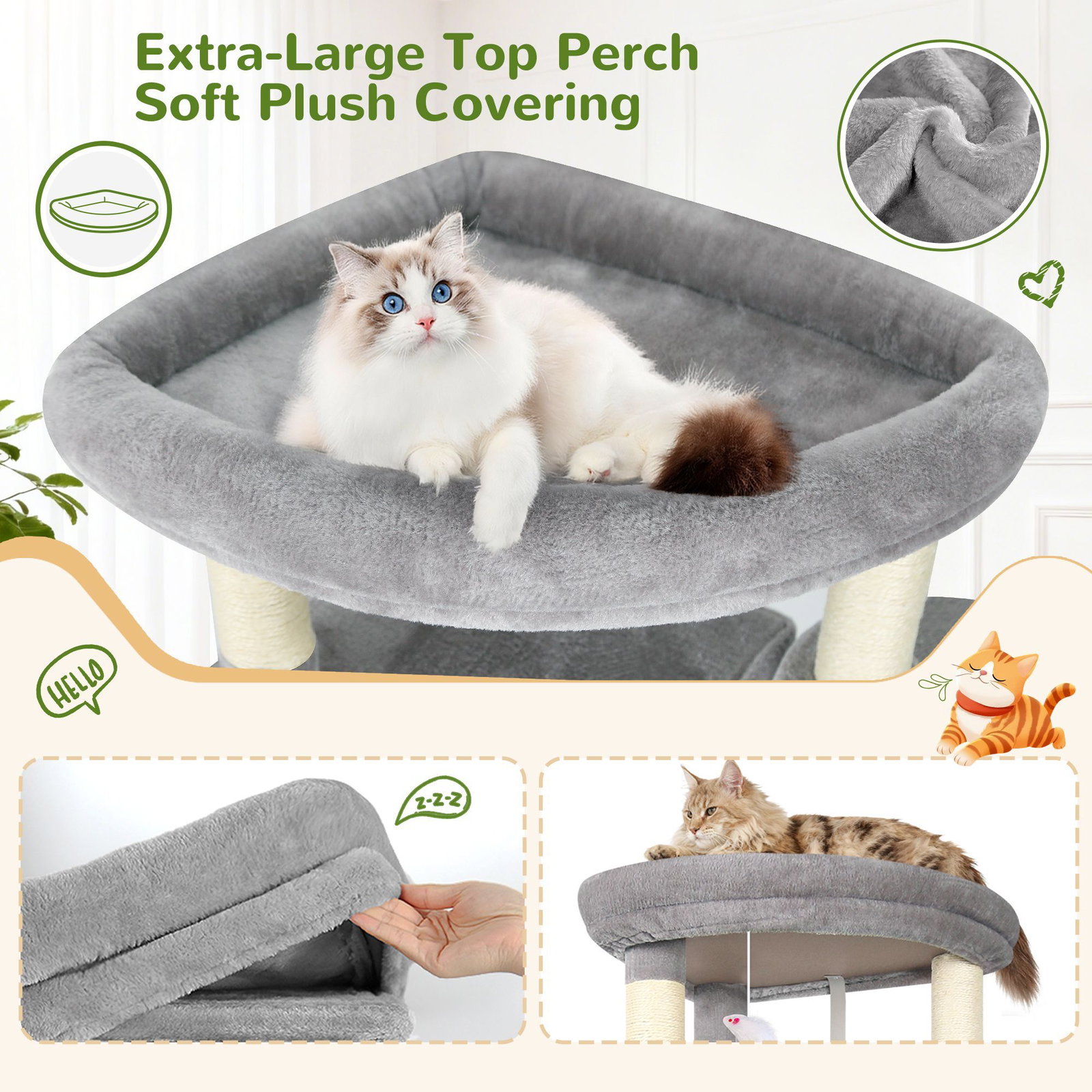 C68 Large Cat Tower(Light Gray,68-inch)