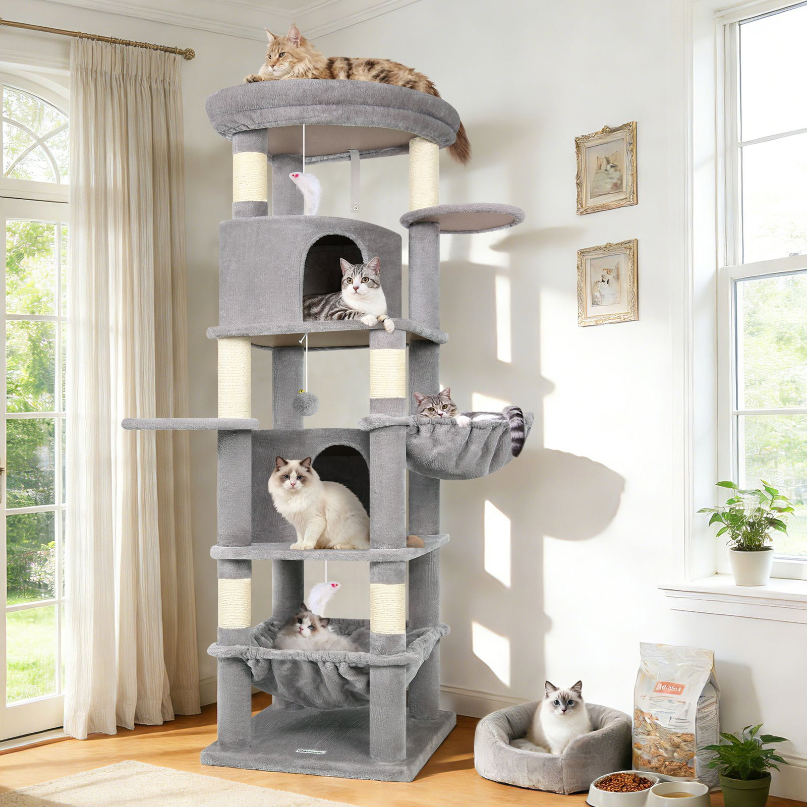 C68 Large Cat Tower(Light Gray,68-inch)