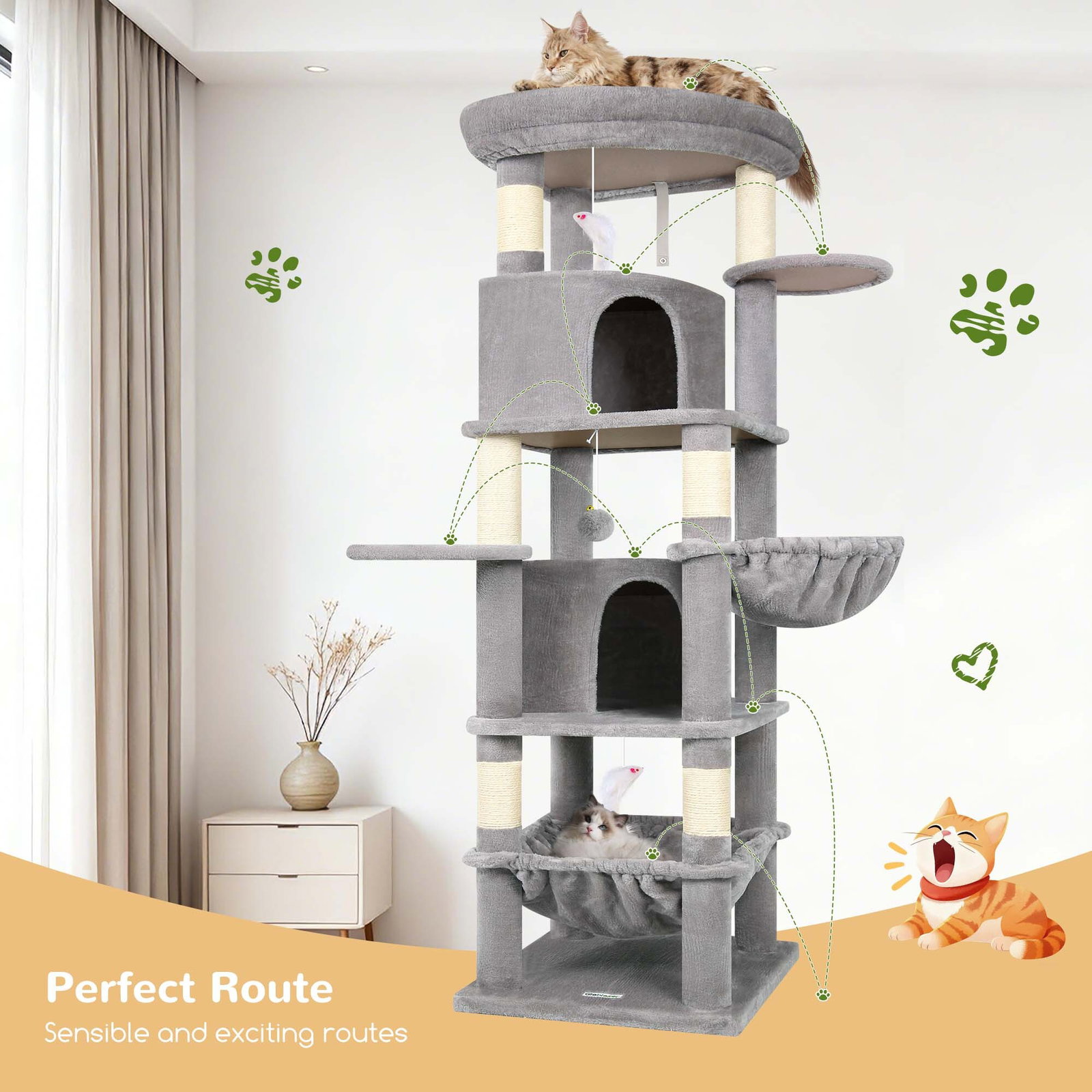 C68 Large Cat Tower(Light Gray,68-inch)