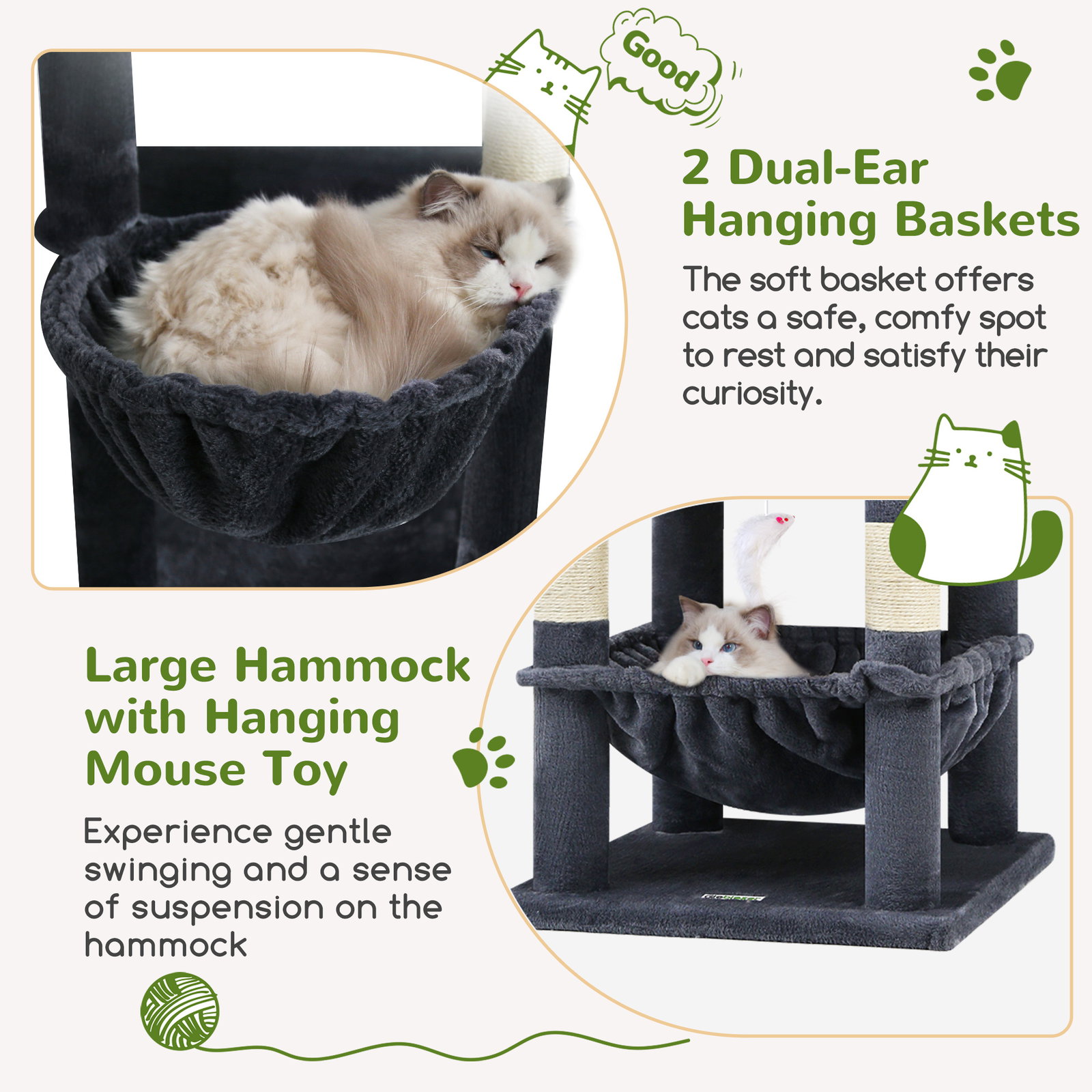 C68 Large Cat Tower(Dark Gray,68-inch)