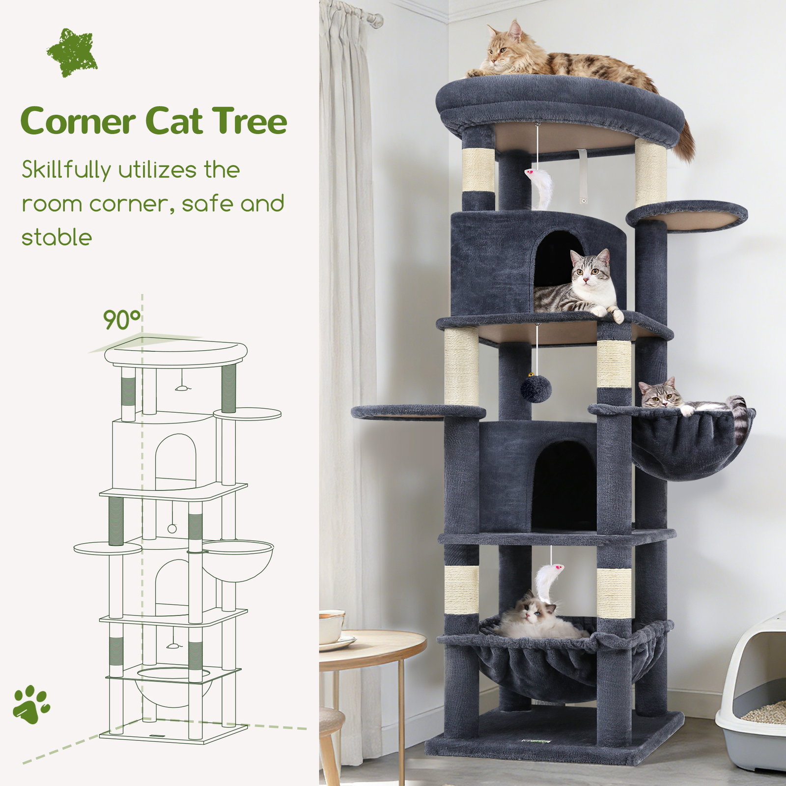 C68 Large Cat Tower(Dark Gray,68-inch)