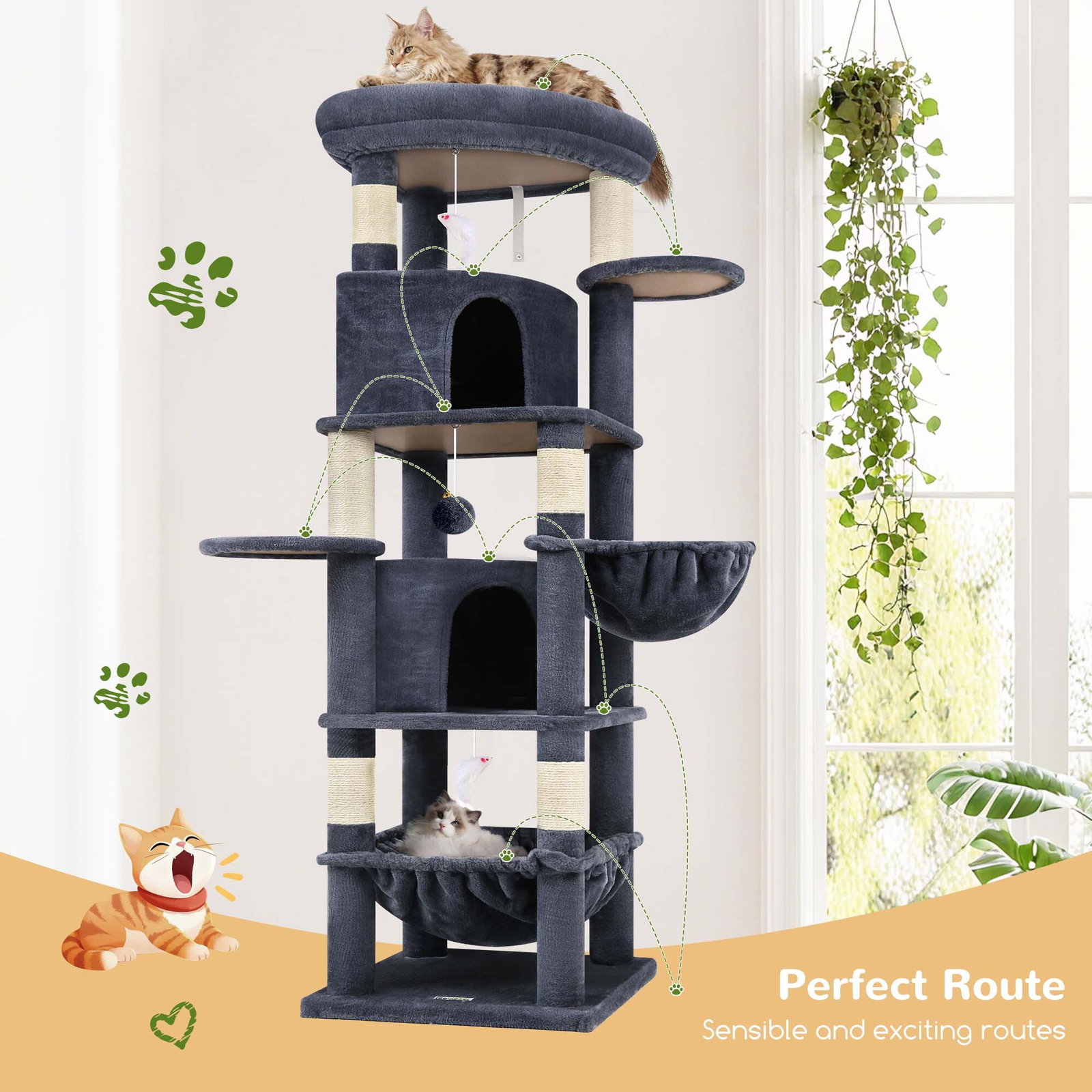 C68 Large Cat Tower(Dark Gray,68-inch)