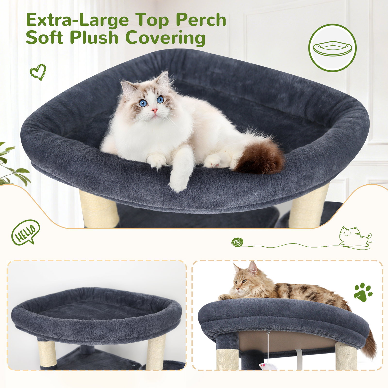 C68 Large Cat Tower(Dark Gray,68-inch)