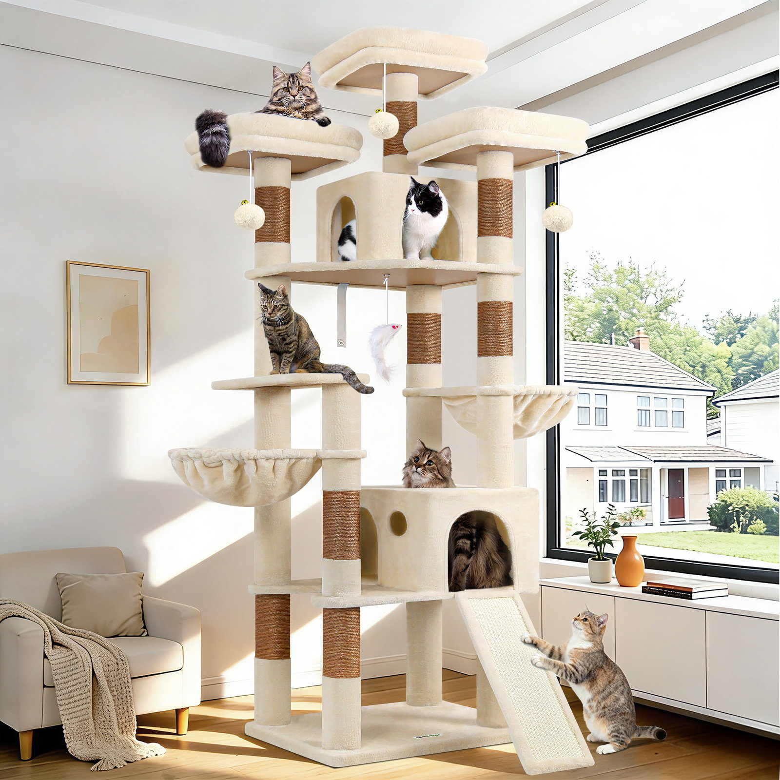 F83D Big Cat Tree(Beige,83-inch)