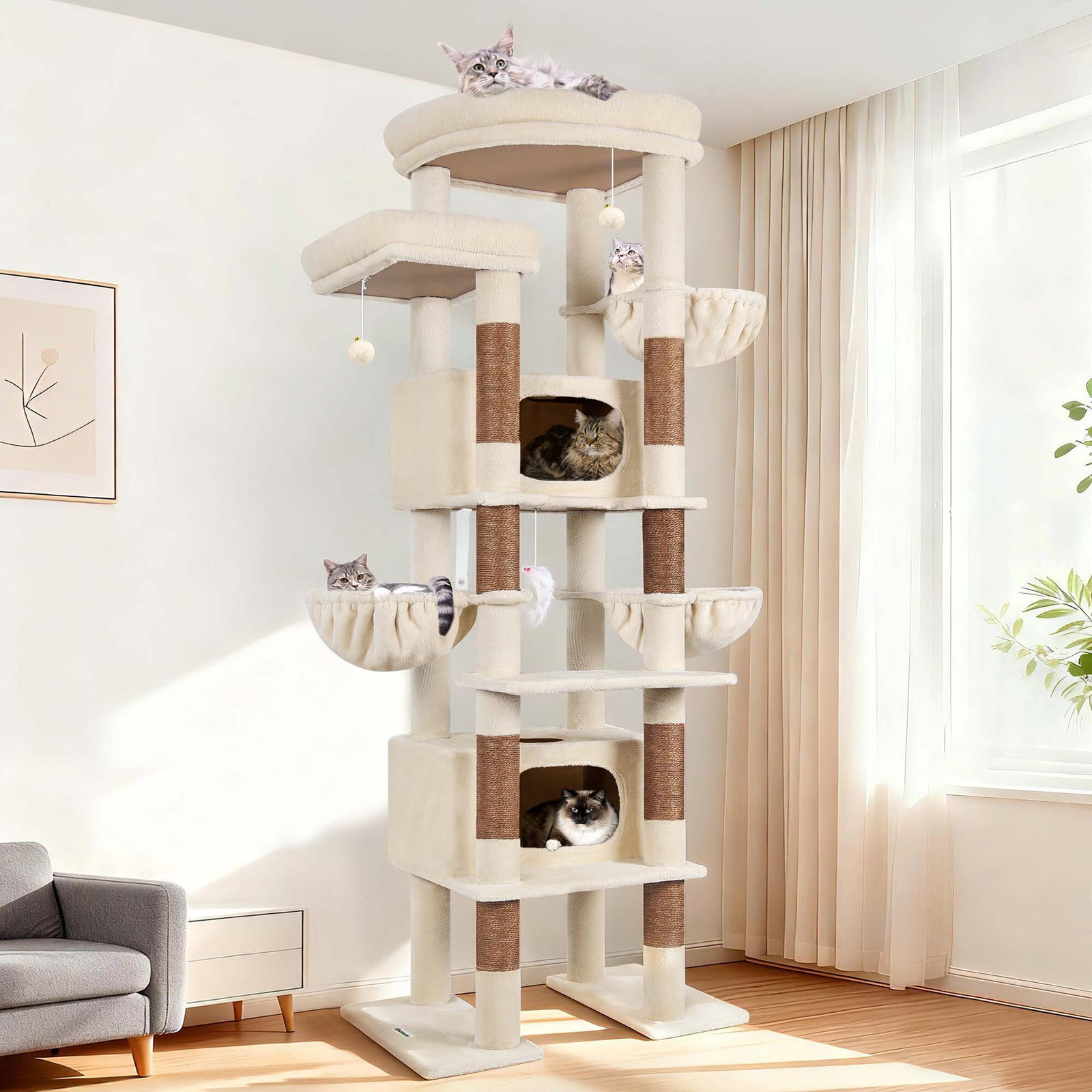 F84 Big Cat Tree(Beige,84-inch)