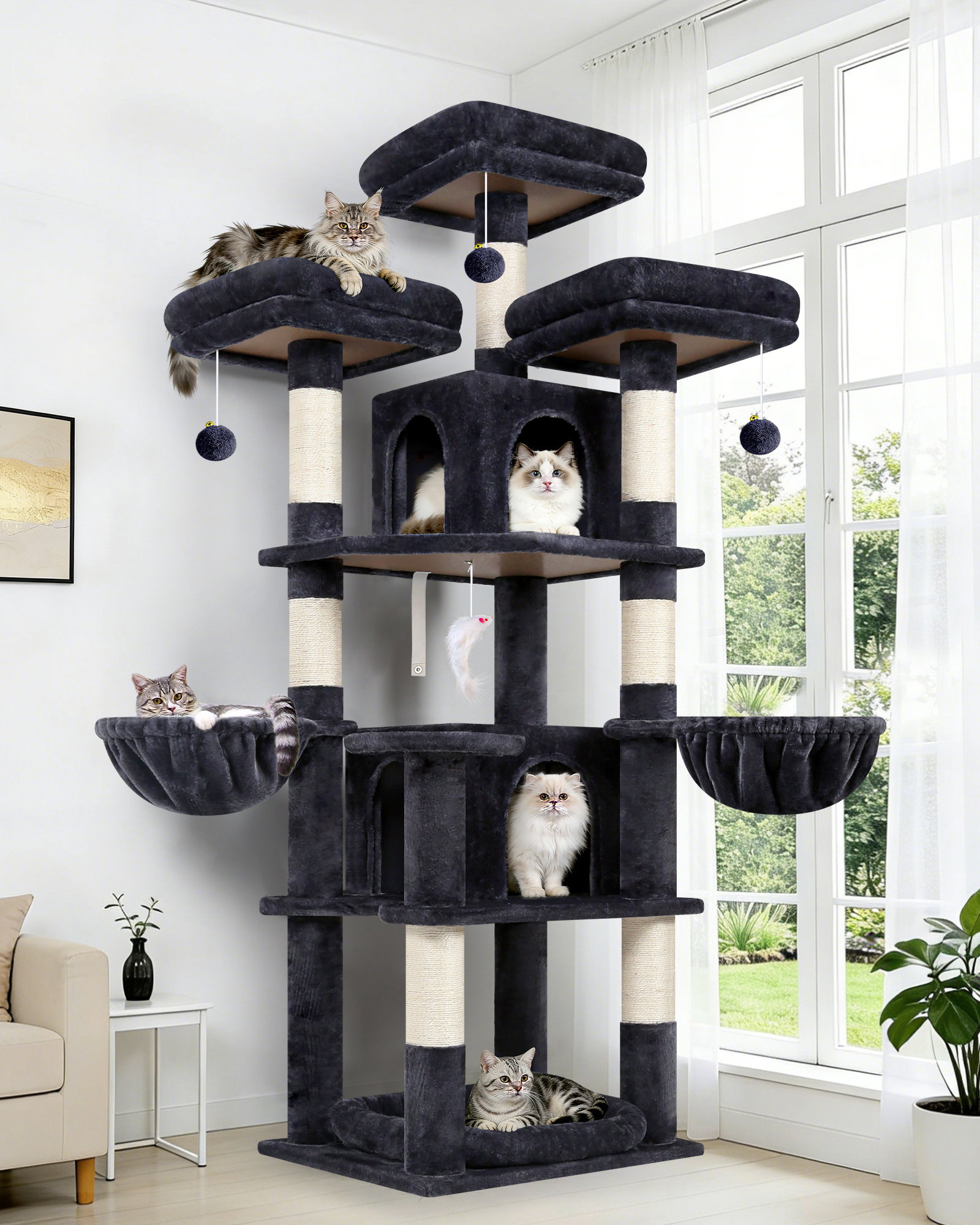 F68B Cat Tower For Indoor Cats(Dark Grey,68-inch)