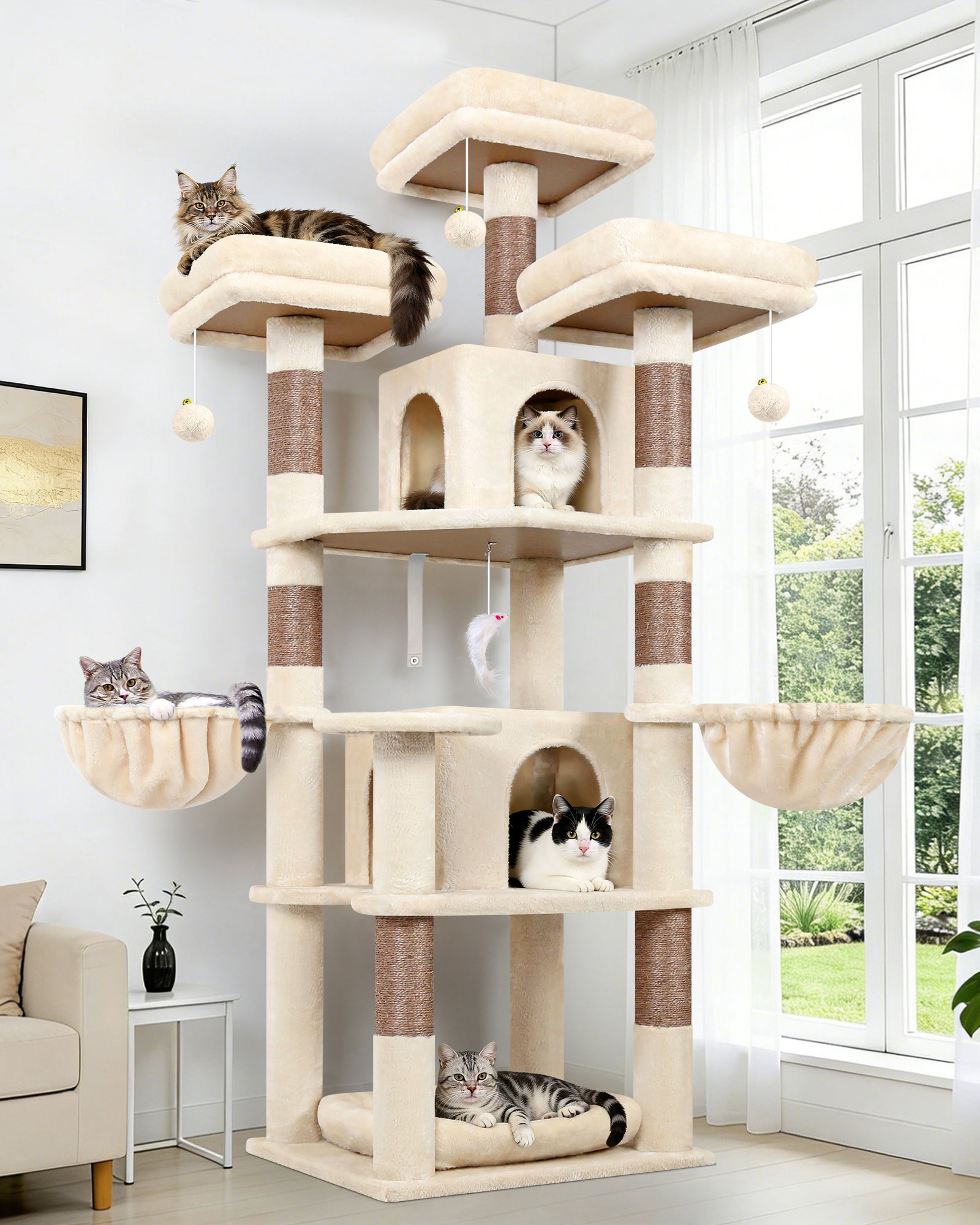 F68B Cat Tower For Indoor Cats(Beige,68-inch)