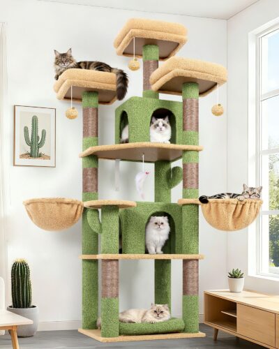 F68B Cat Tower For Indoor Cats(Cactus Green,68-inch)