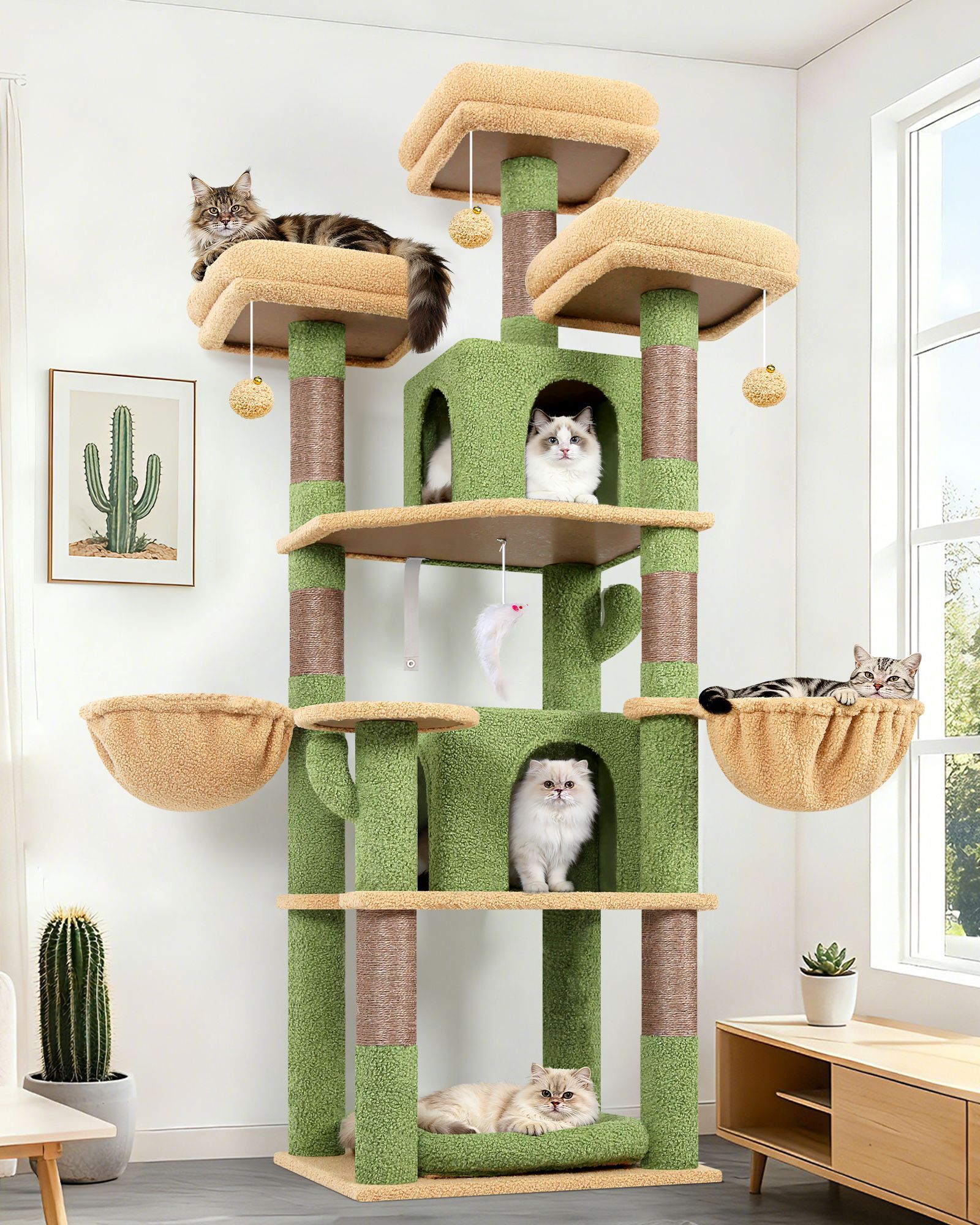 F68B Cat Tower For Indoor Cats(Cactus Green,68-inch)