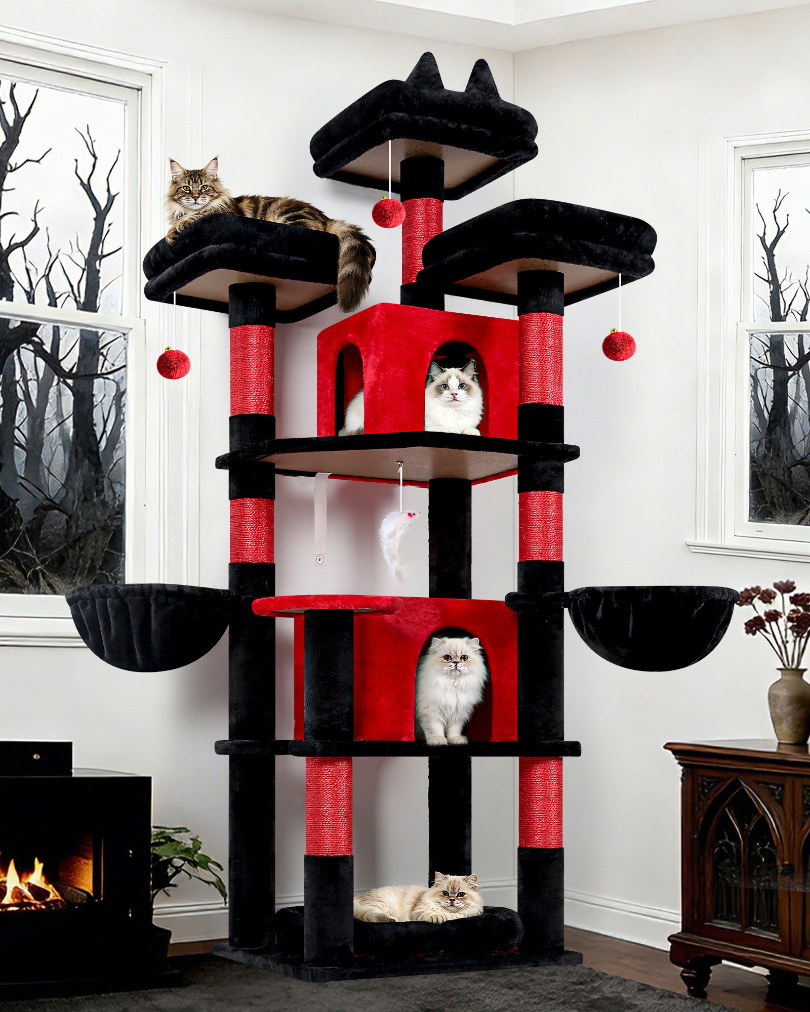 F68B Cat Tower For Indoor Cats(Gothic Red Black,68-inch)