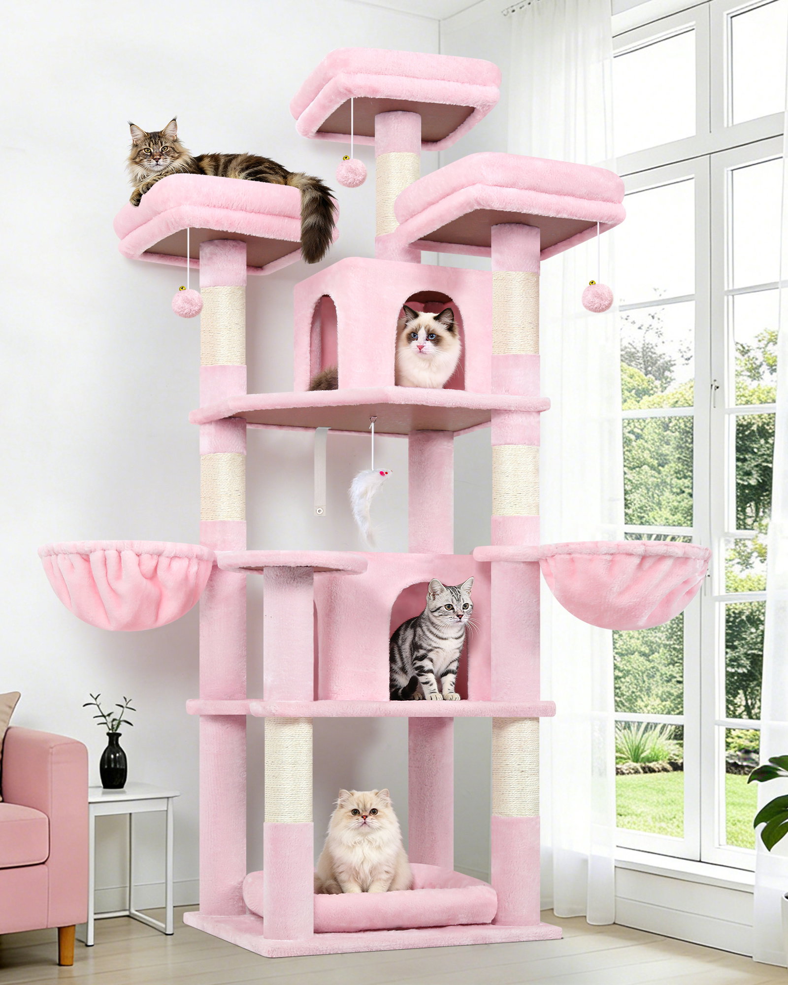 F68B Cat Tower For Indoor Cats(Pink,68-inch)