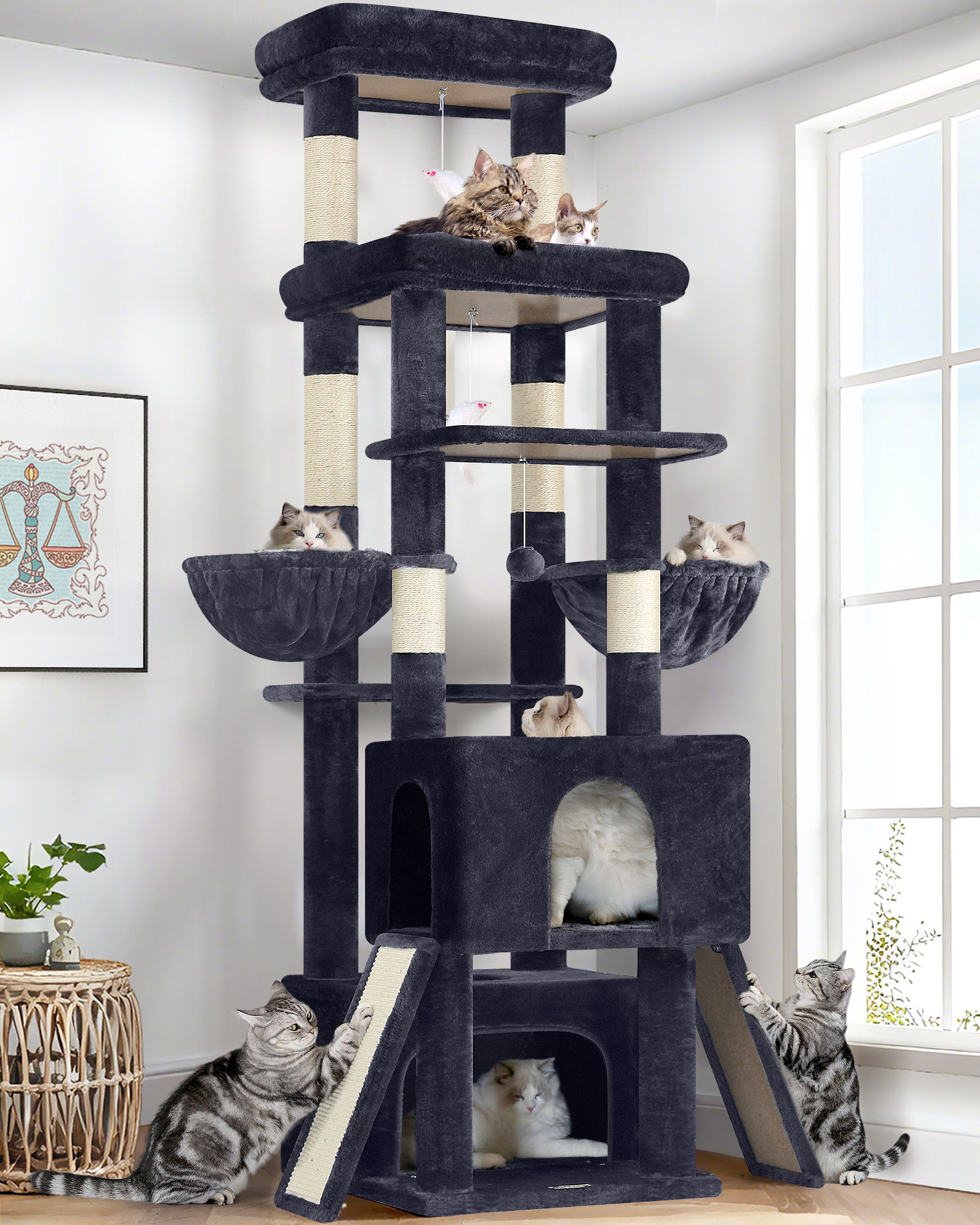 Z78 Tall Cat Tree(Dark Grey,78-inch)