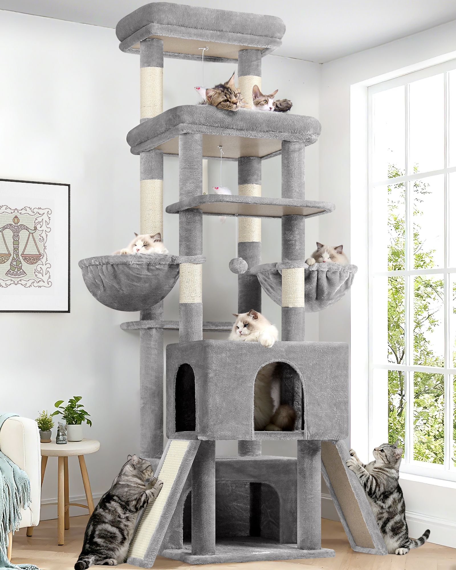 Z78 Tall Cat Tree(Light Grey,78-inch)