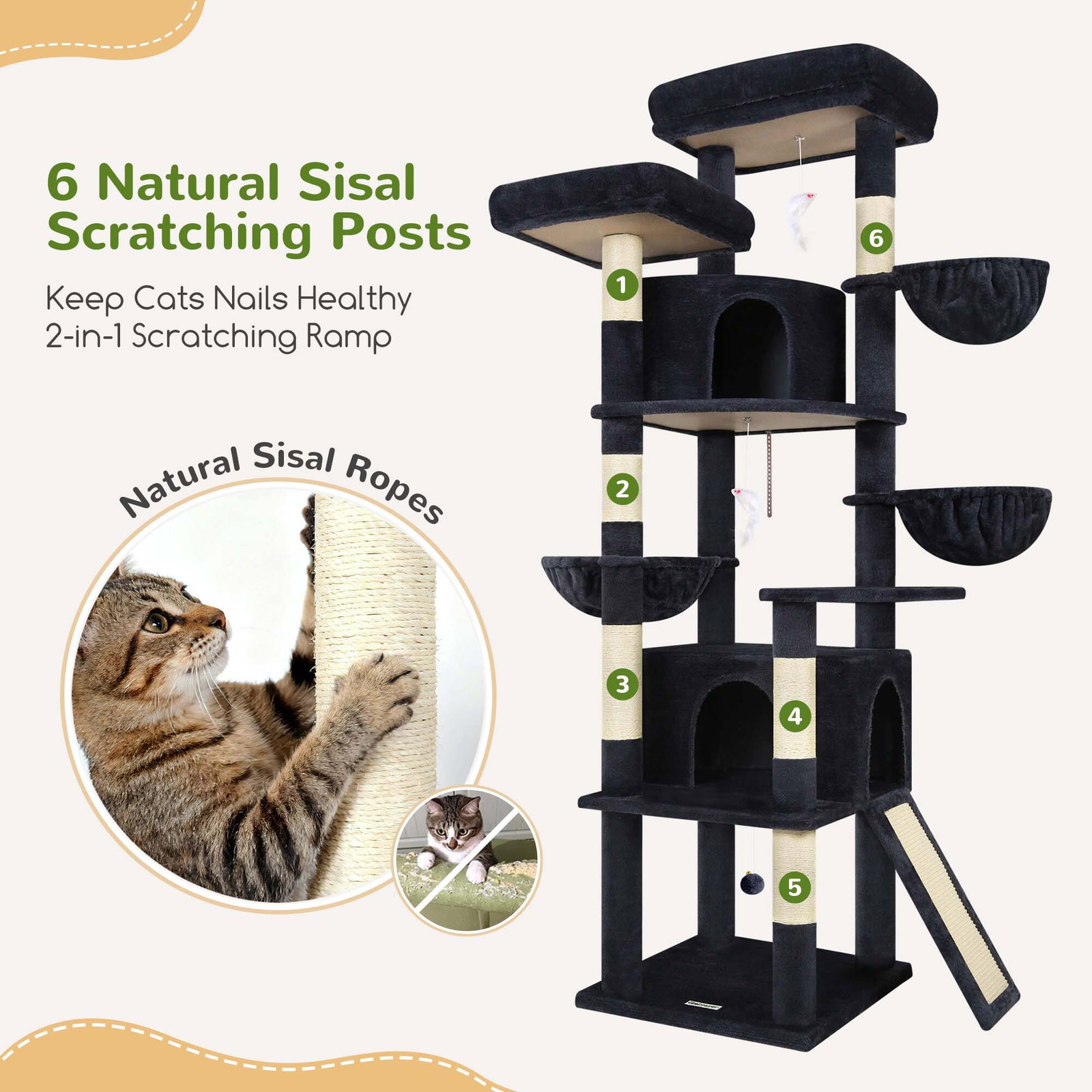 F76C Cat Tree(Dark Grey,76-inch)