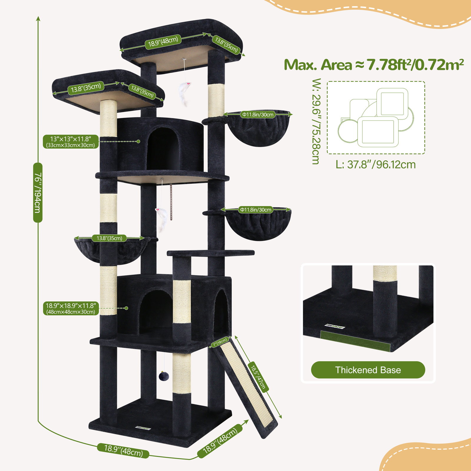 F76C Cat Tree(Dark Grey,76-inch)