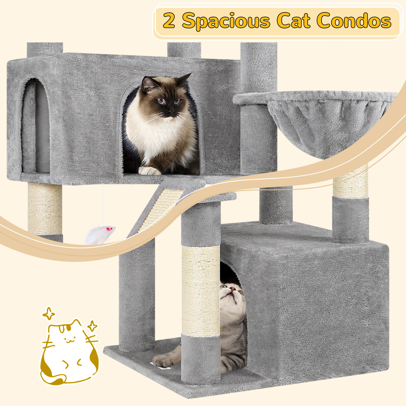 S69 Cat Tree(Light Grey,69-inch)