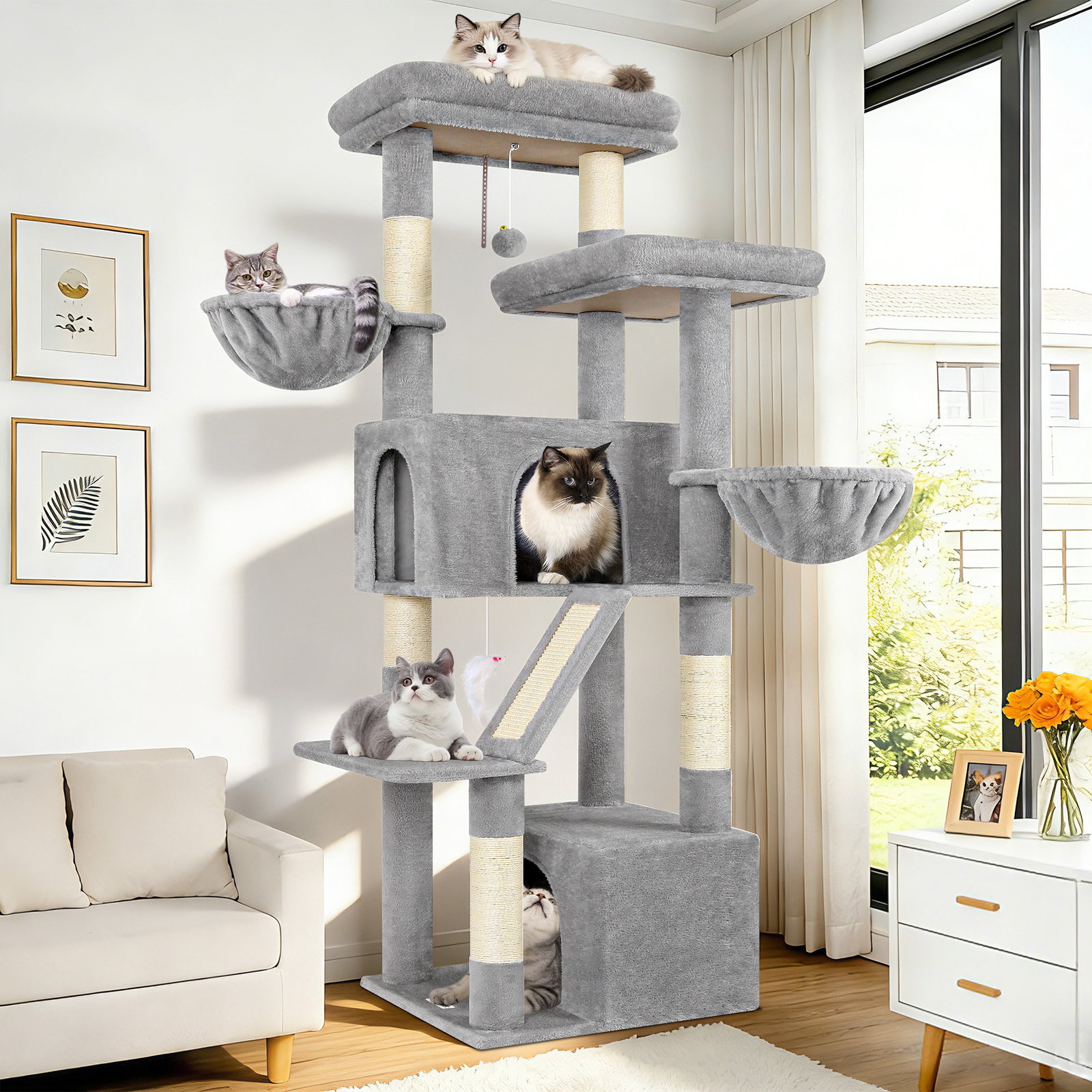 S69 Cat Tree(Light Grey,69-inch)
