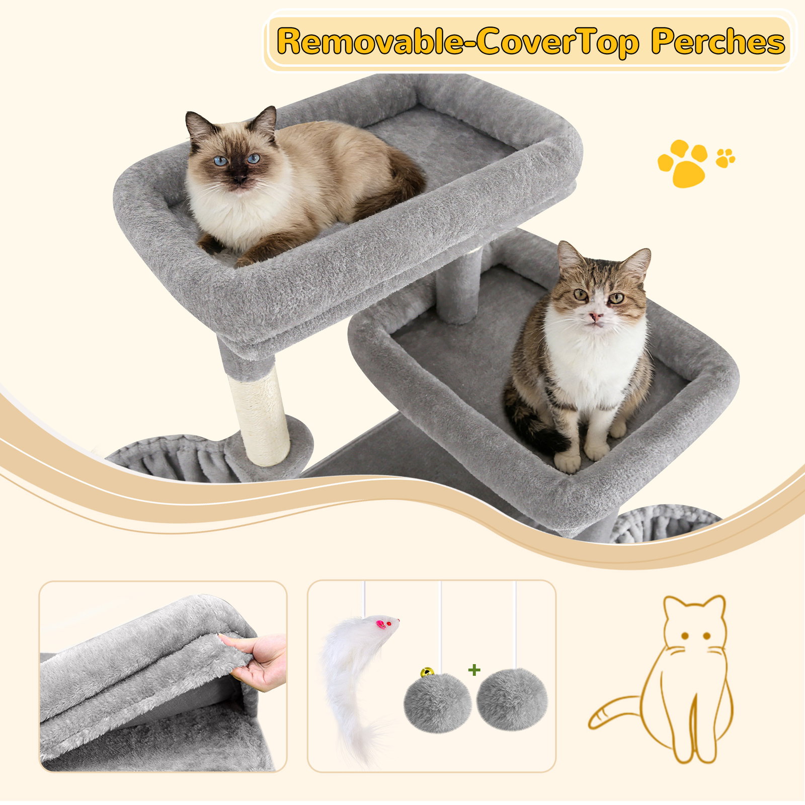 S69 Cat Tree(Light Grey,69-inch)