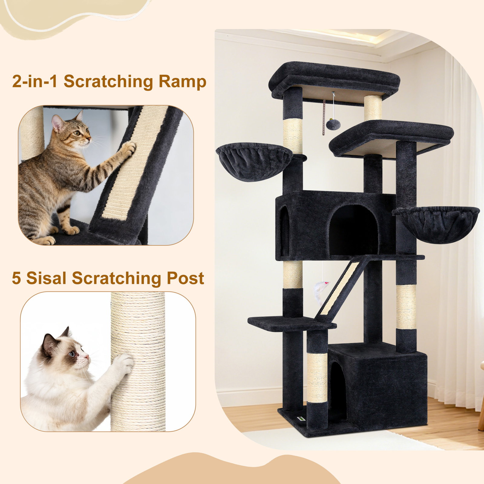 S69 Cat Tree(Dark Grey,69-inch)
