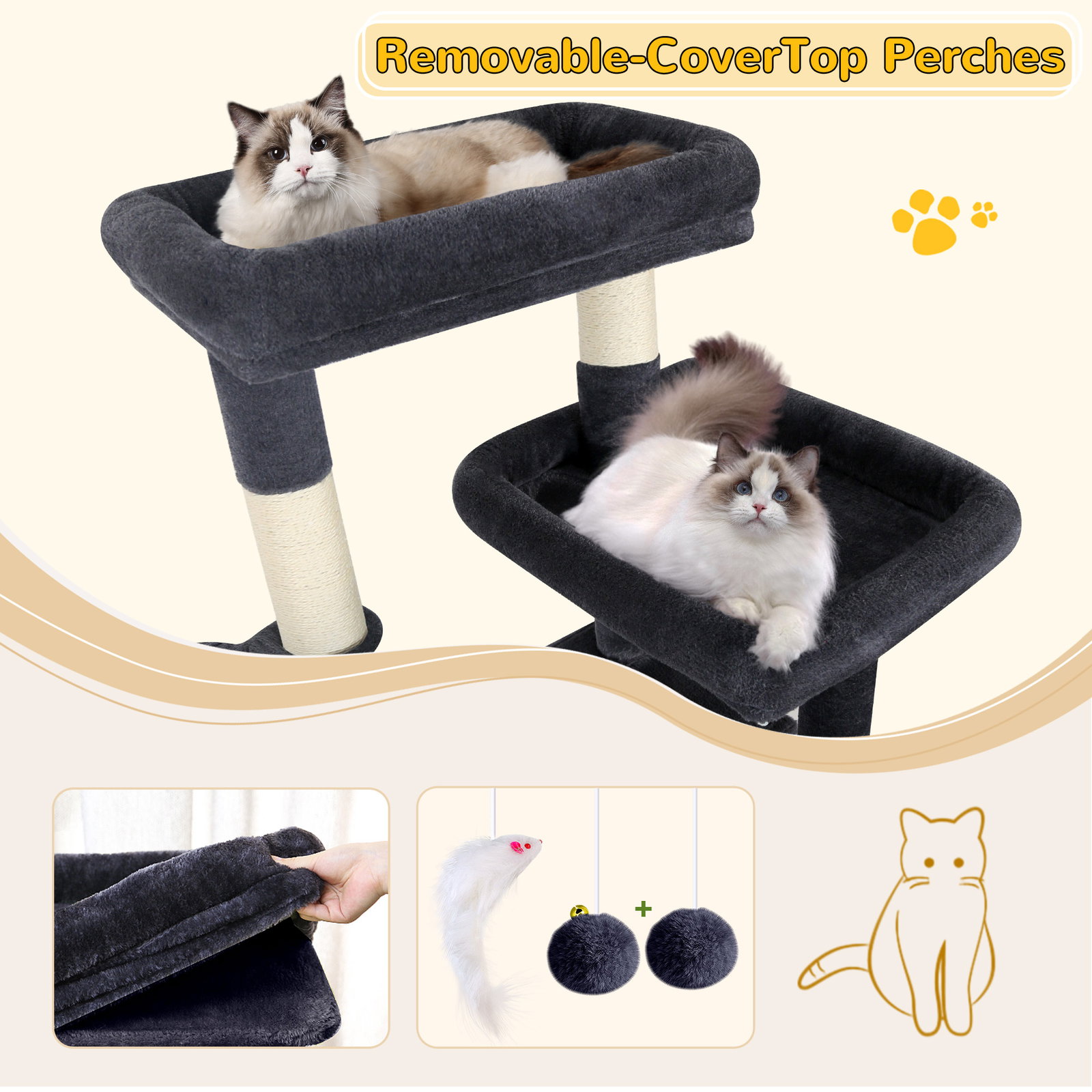 S69 Cat Tree(Dark Grey,69-inch)