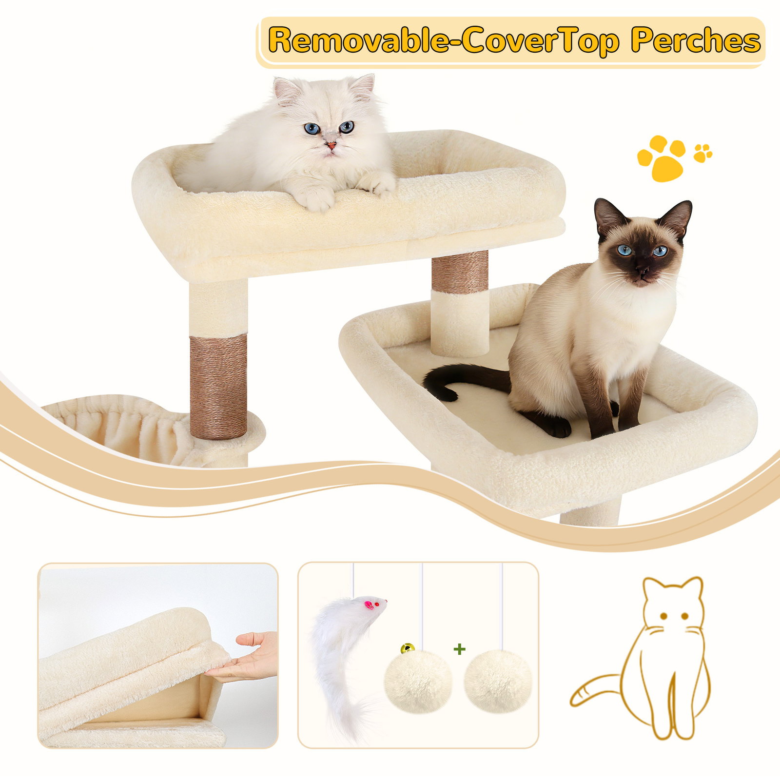 S69 Cat Tree(Beige,69-inch)