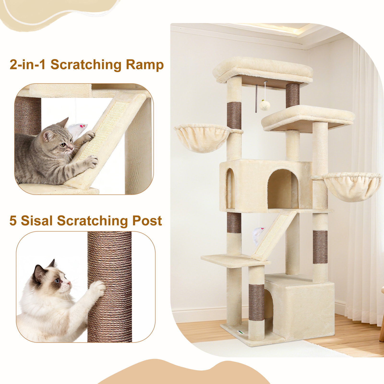 S69 Cat Tree(Beige,69-inch)