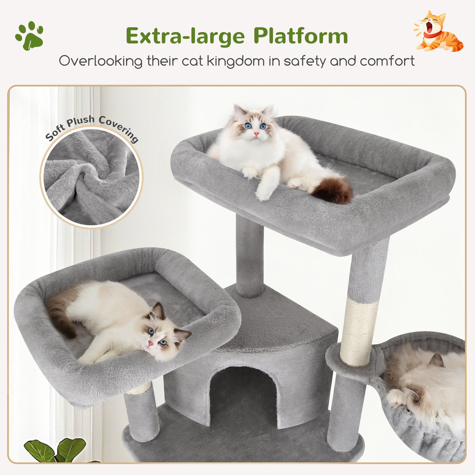 F76C Cat Tree(Light Grey,76-inch)