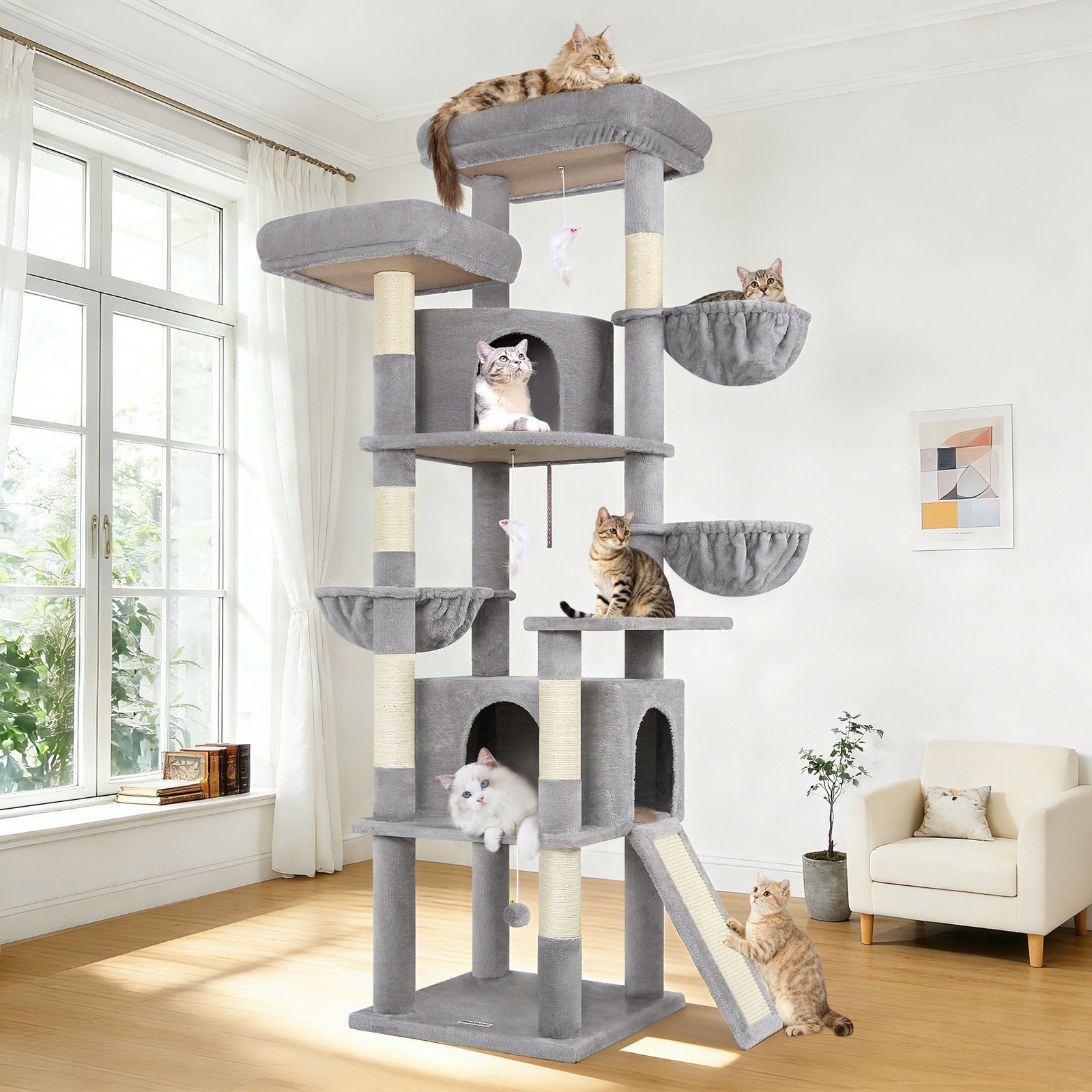 F76C Cat Tree(Light Grey,76-inch)
