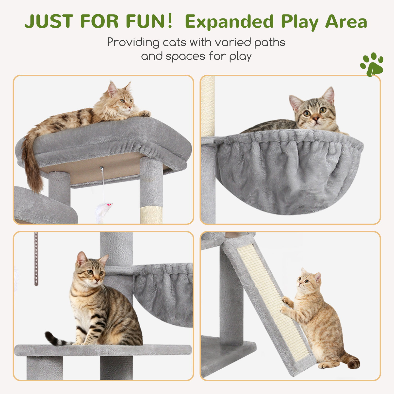 F76C Cat Tree(Light Grey,76-inch)