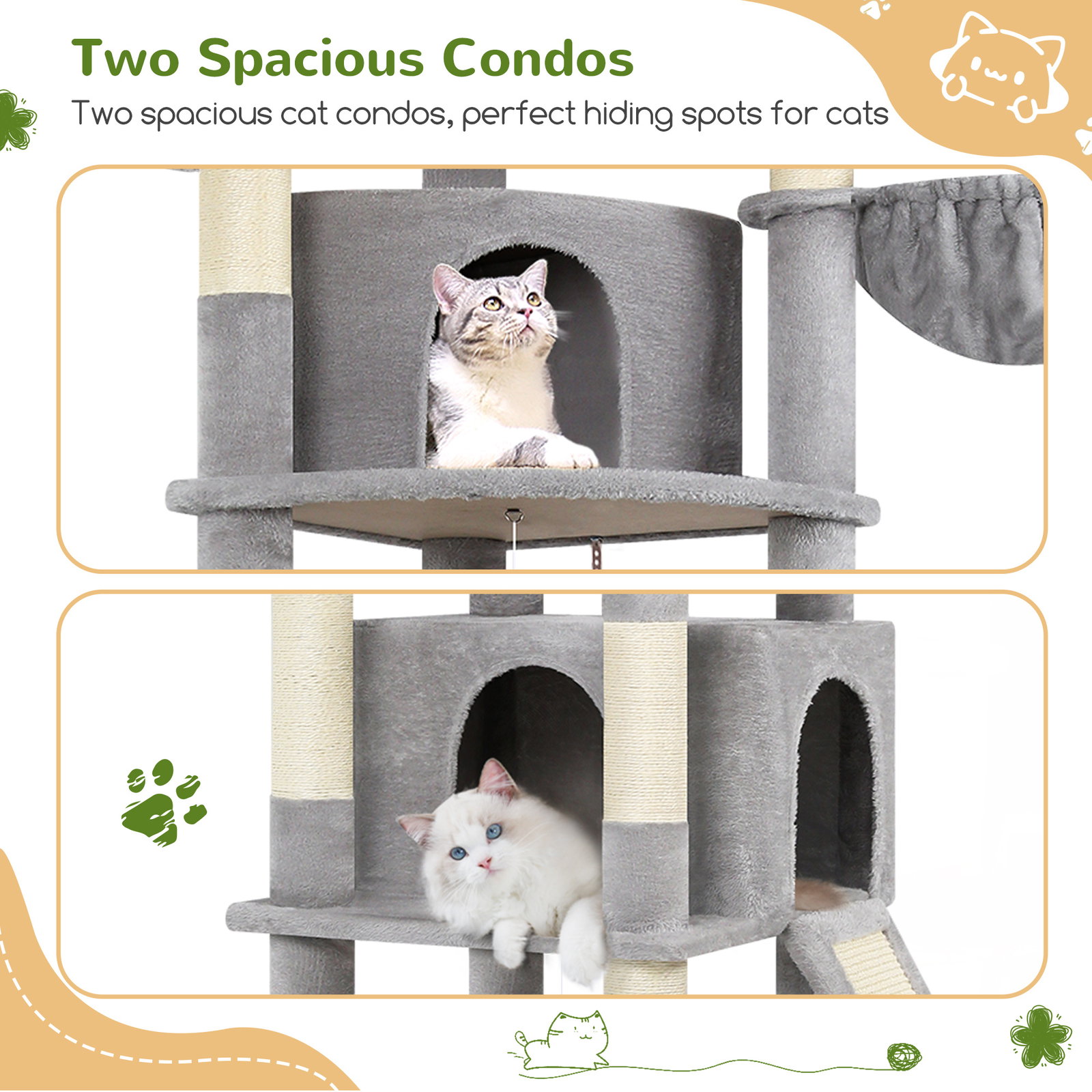 F76C Cat Tree(Light Grey,76-inch)