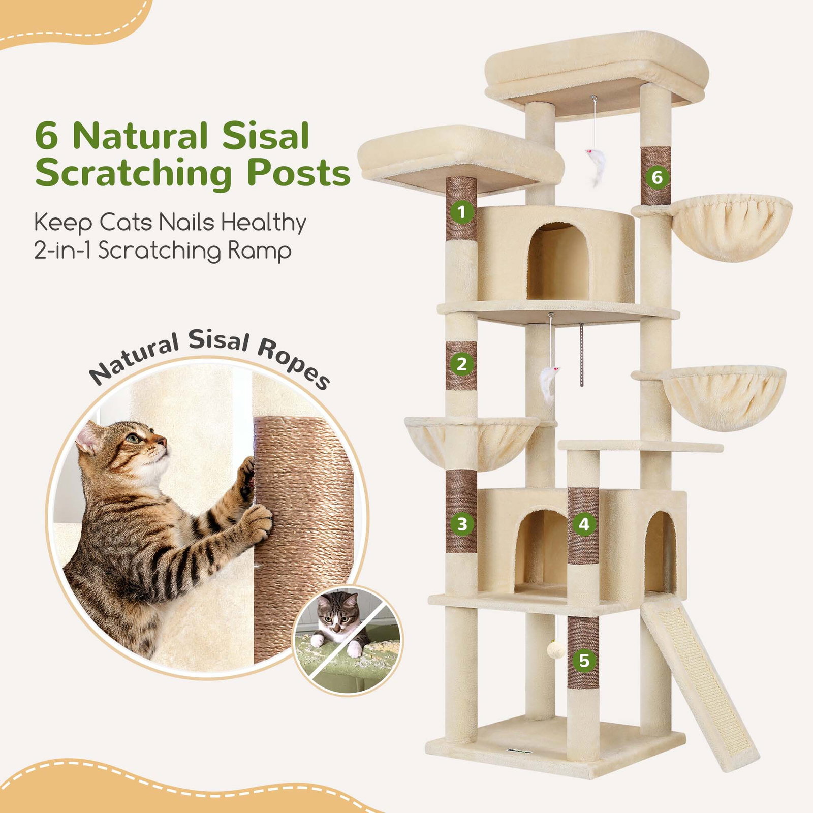 F76C Cat Tree(Beige,76-inch)