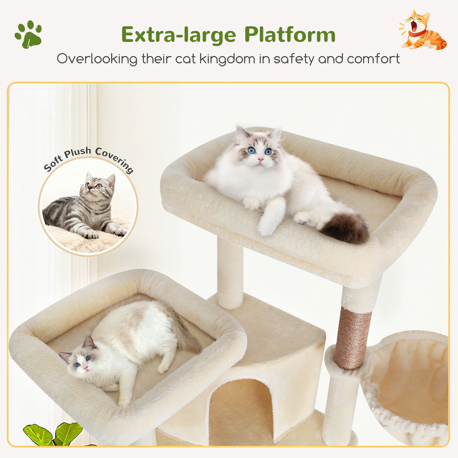 F76C Cat Tree(Beige,76-inch)