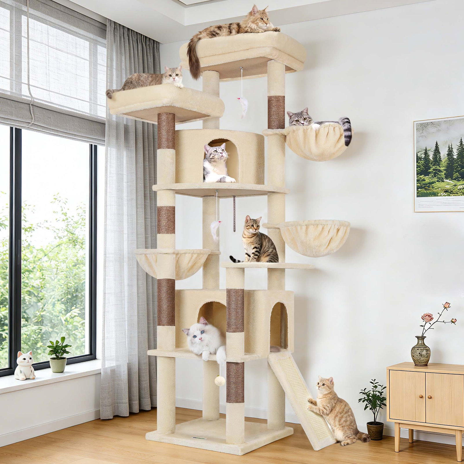 F76C Cat Tree(Beige,76-inch)