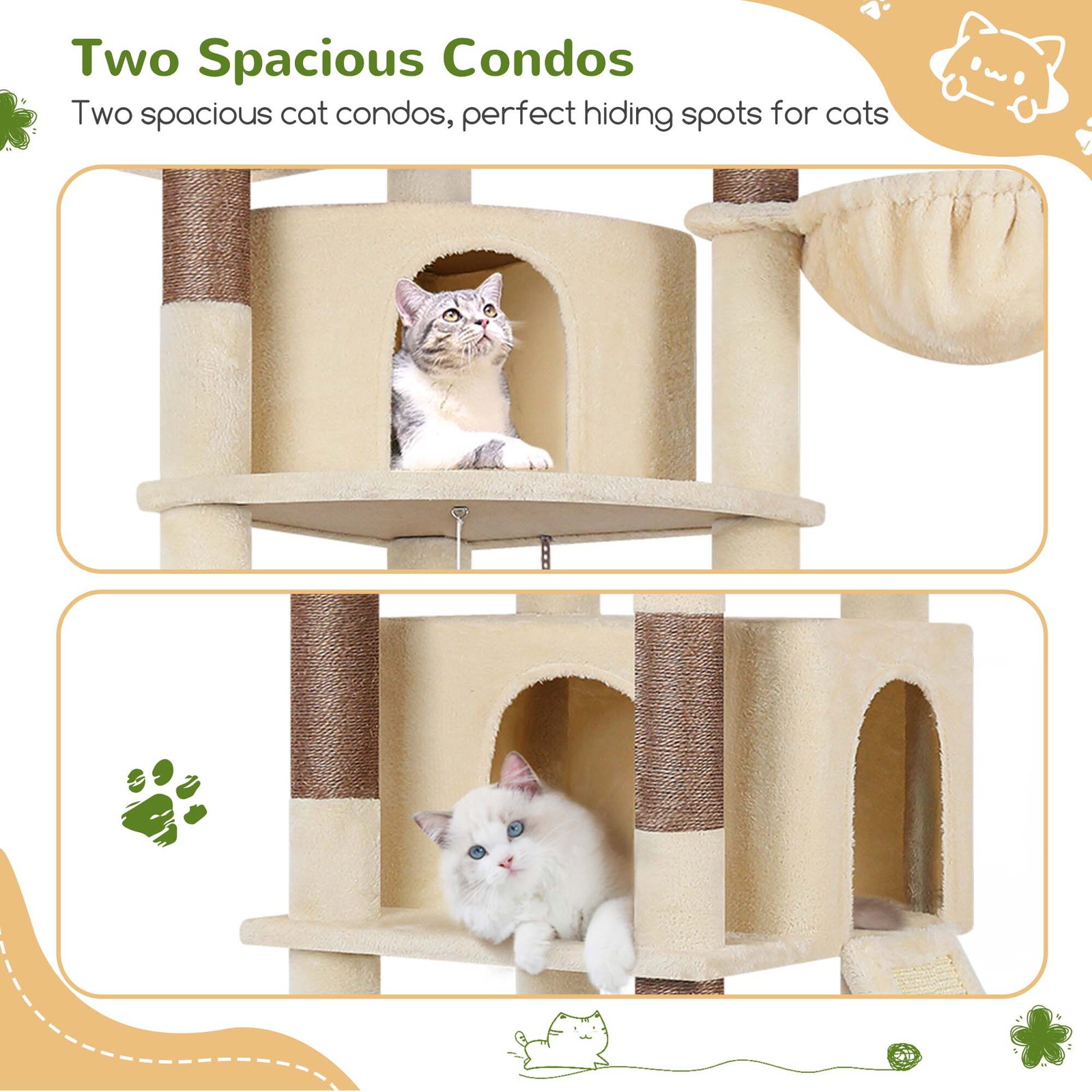 F76C Cat Tree(Beige,76-inch)