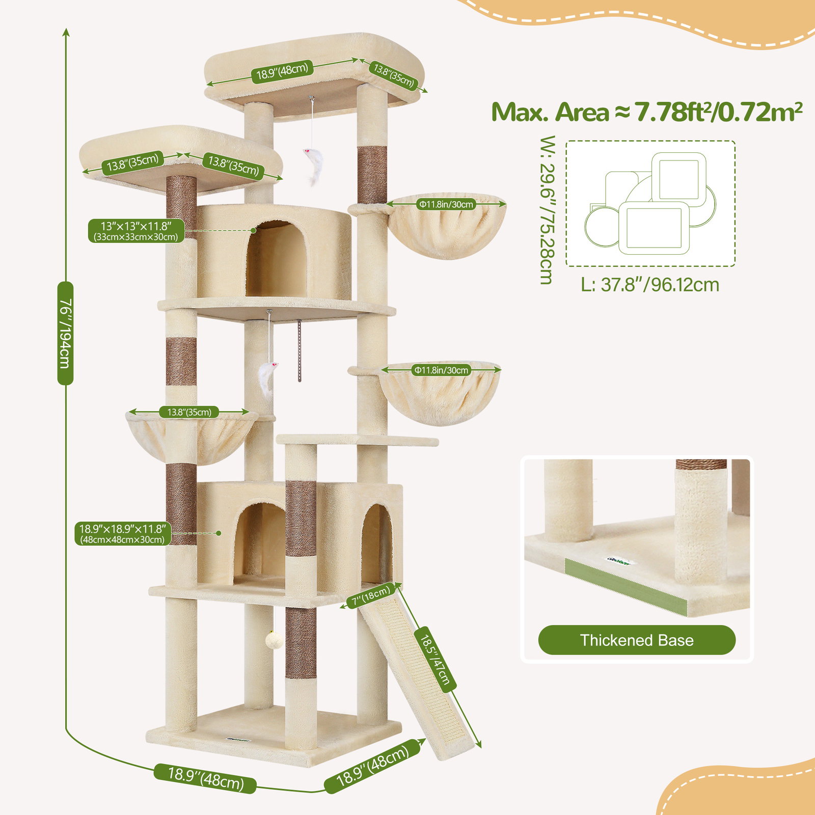F76C Cat Tree(Beige,76-inch)