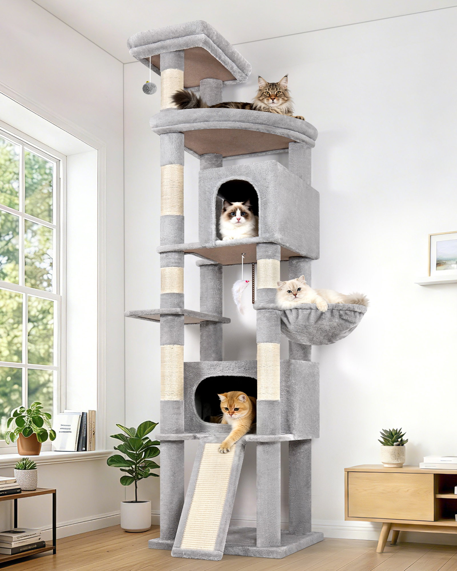F84B Cat Tree Tower(Light Grey,84-inch)