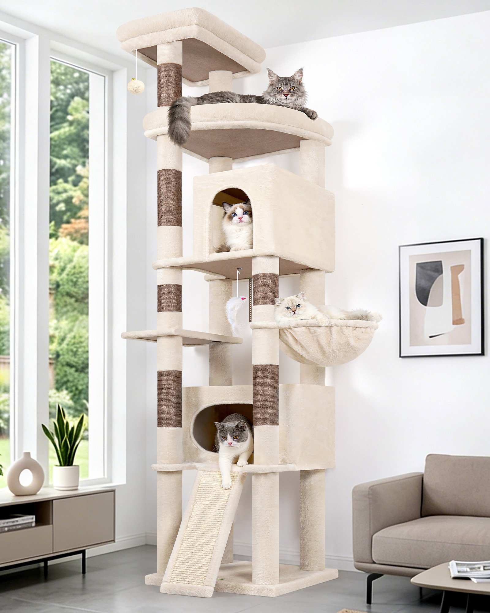 F84B Cat Tree Tower(Beige,84-inch)