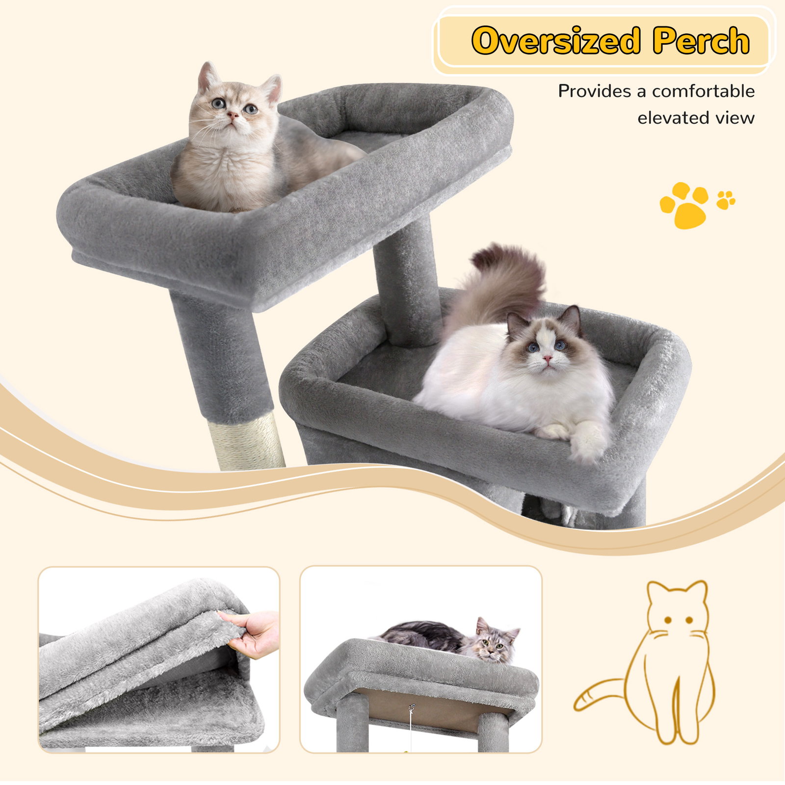 S78 Cat Tower With Scratching Post(Light Grey,78-inch)