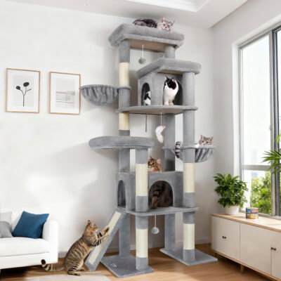 S78 Cat Tower With Scratching Post(Light Grey,78-inch)