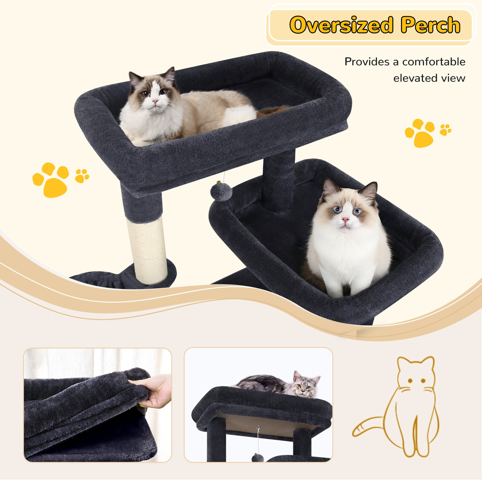 S78 Cat Tower With Scratching Post(Dark Grey,78-inch)
