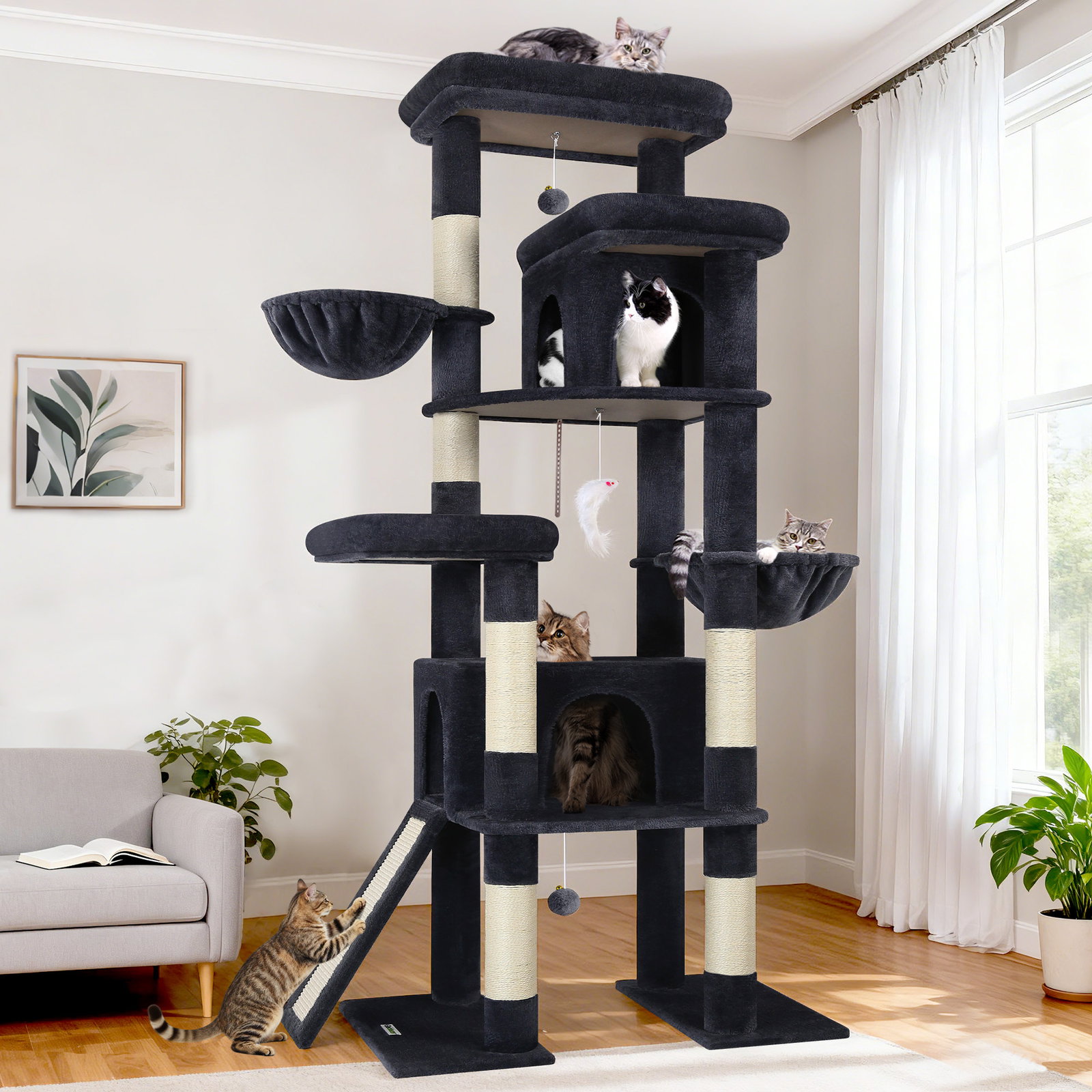 S78 Cat Tower With Scratching Post(Dark Grey,78-inch)