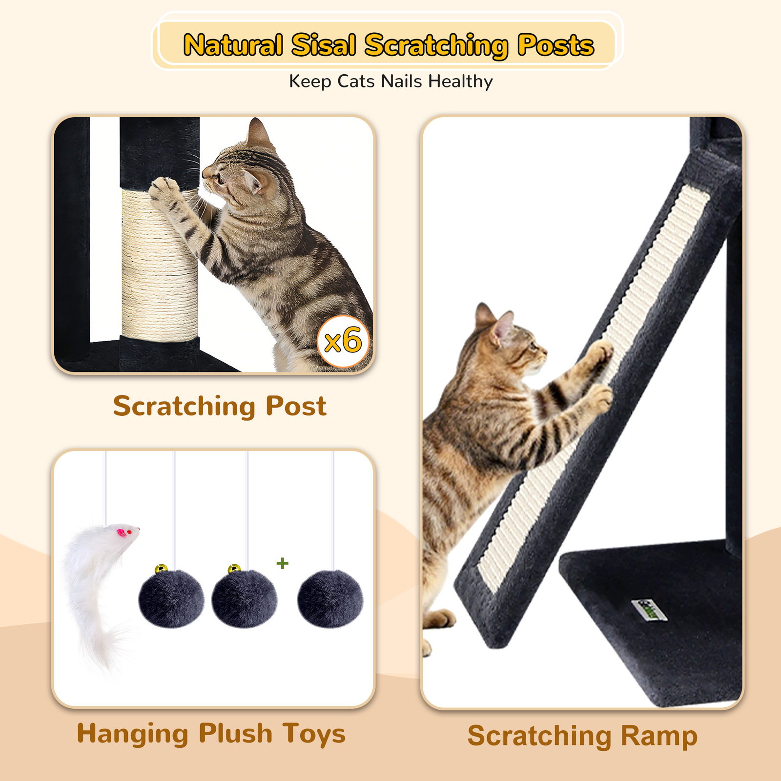S78 Cat Tower With Scratching Post(Dark Grey,78-inch)