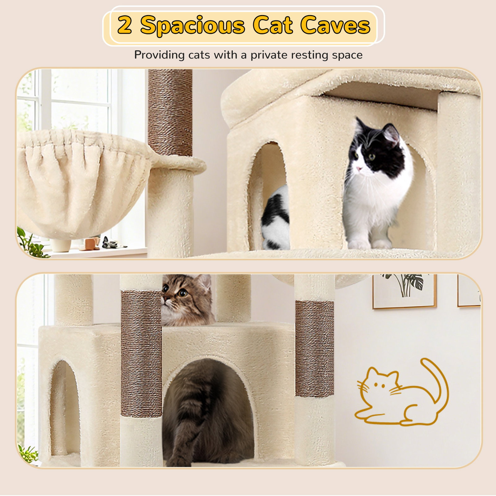 S78 Cat Tower With Scratching Post(Beige,78-inch)