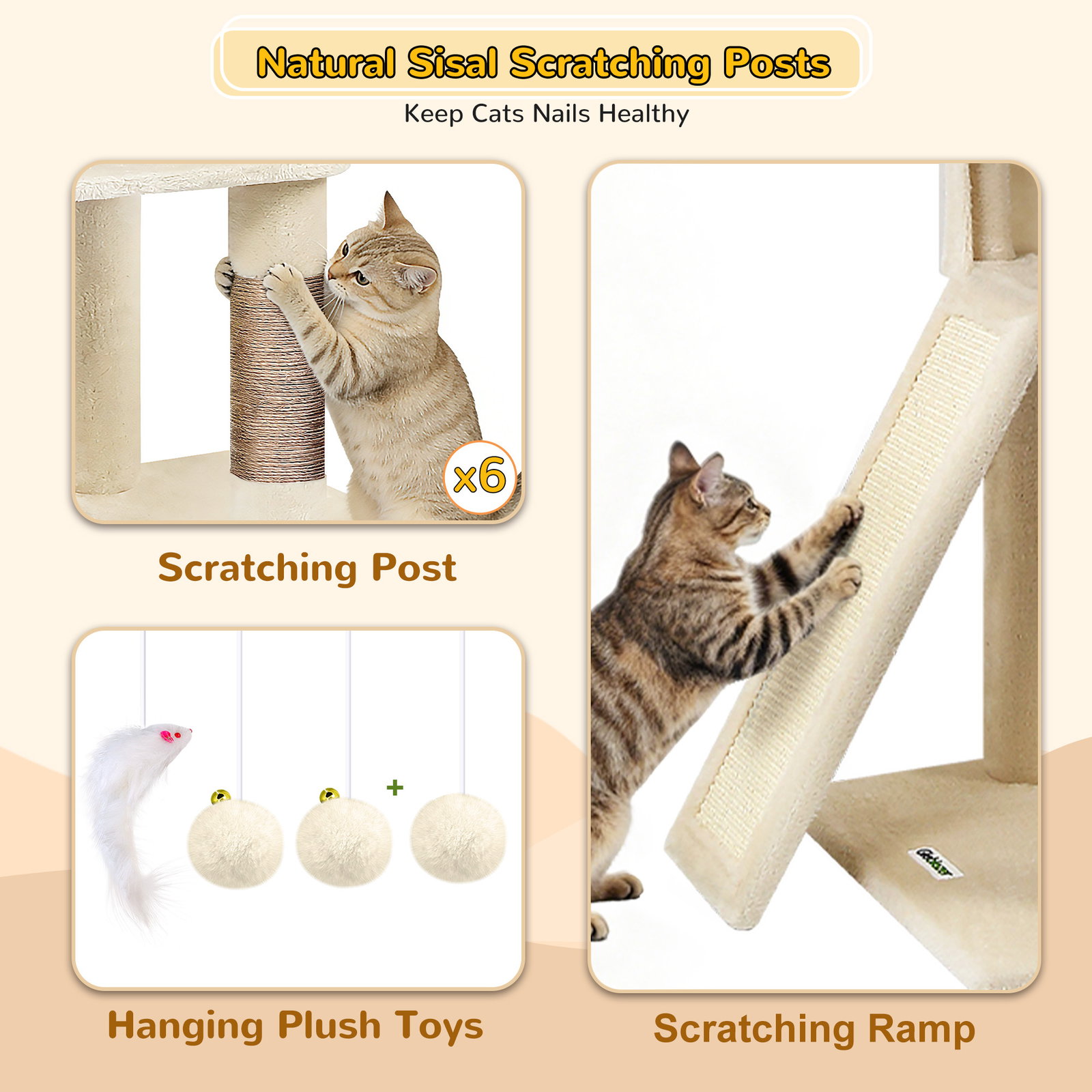S78 Cat Tower With Scratching Post(Beige,78-inch)