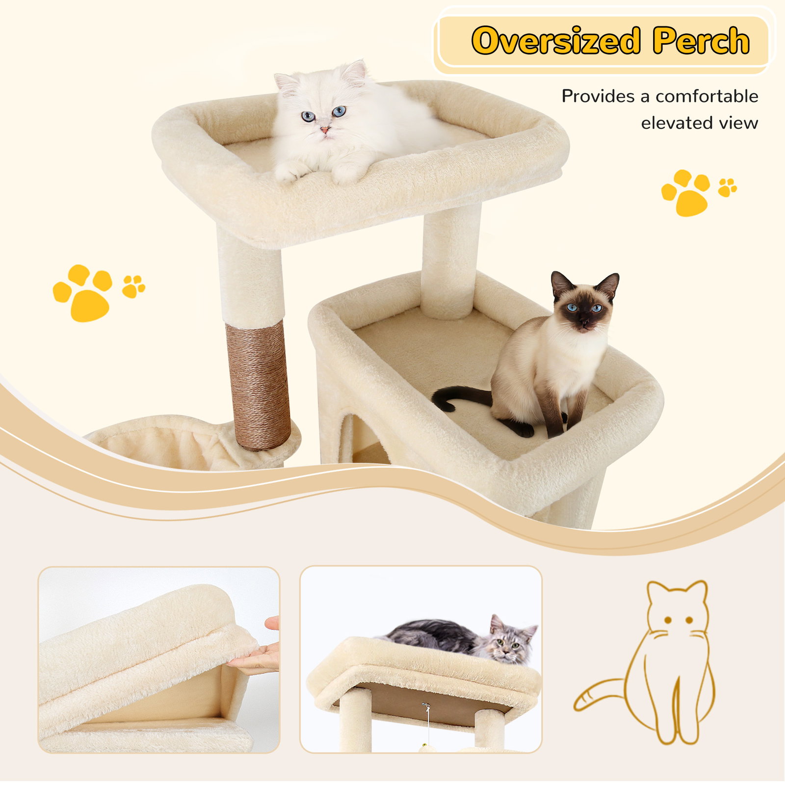 S78 Cat Tower With Scratching Post(Beige,78-inch)