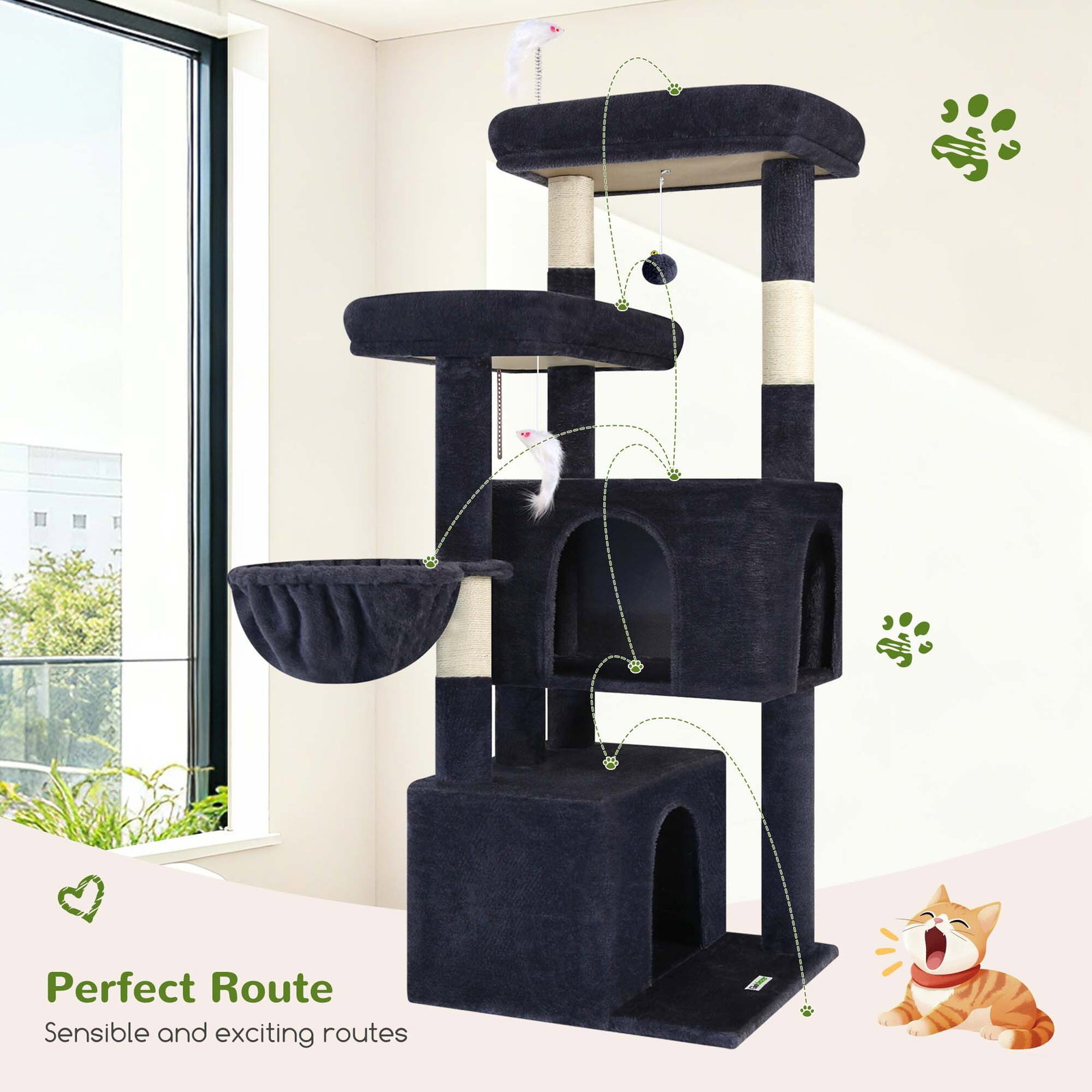 F55 Cat Tree For Indoor Cats Large Adult(Dark Grey,55-inch)