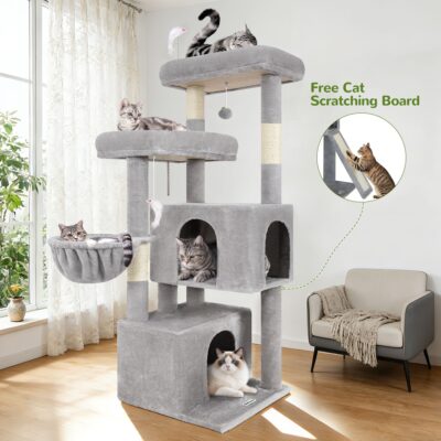 F55 Cat Tree For Indoor Cats Large Adult(Light Grey,55-inch)