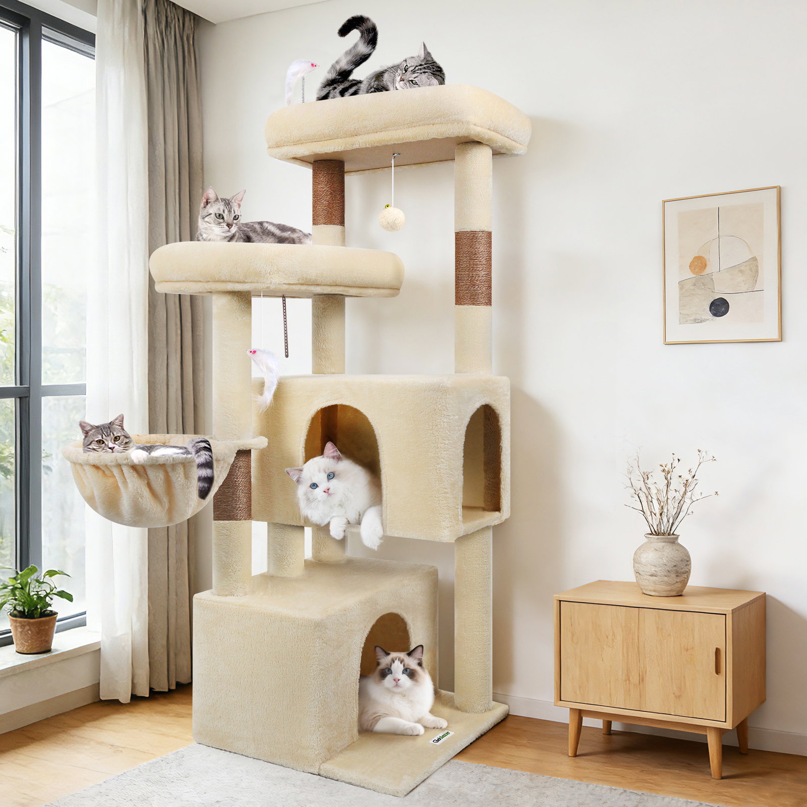 F55 Cat Tree For Indoor Cats Large Adult(Beige,55-inch)